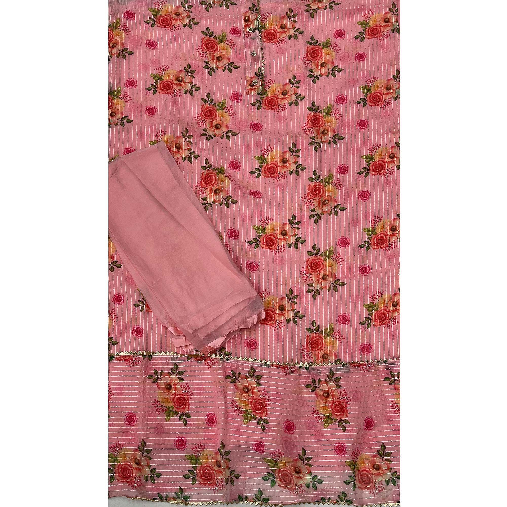 Peach Festive Wear Sequence Embroidered Georgette Dress Material - Peachmode