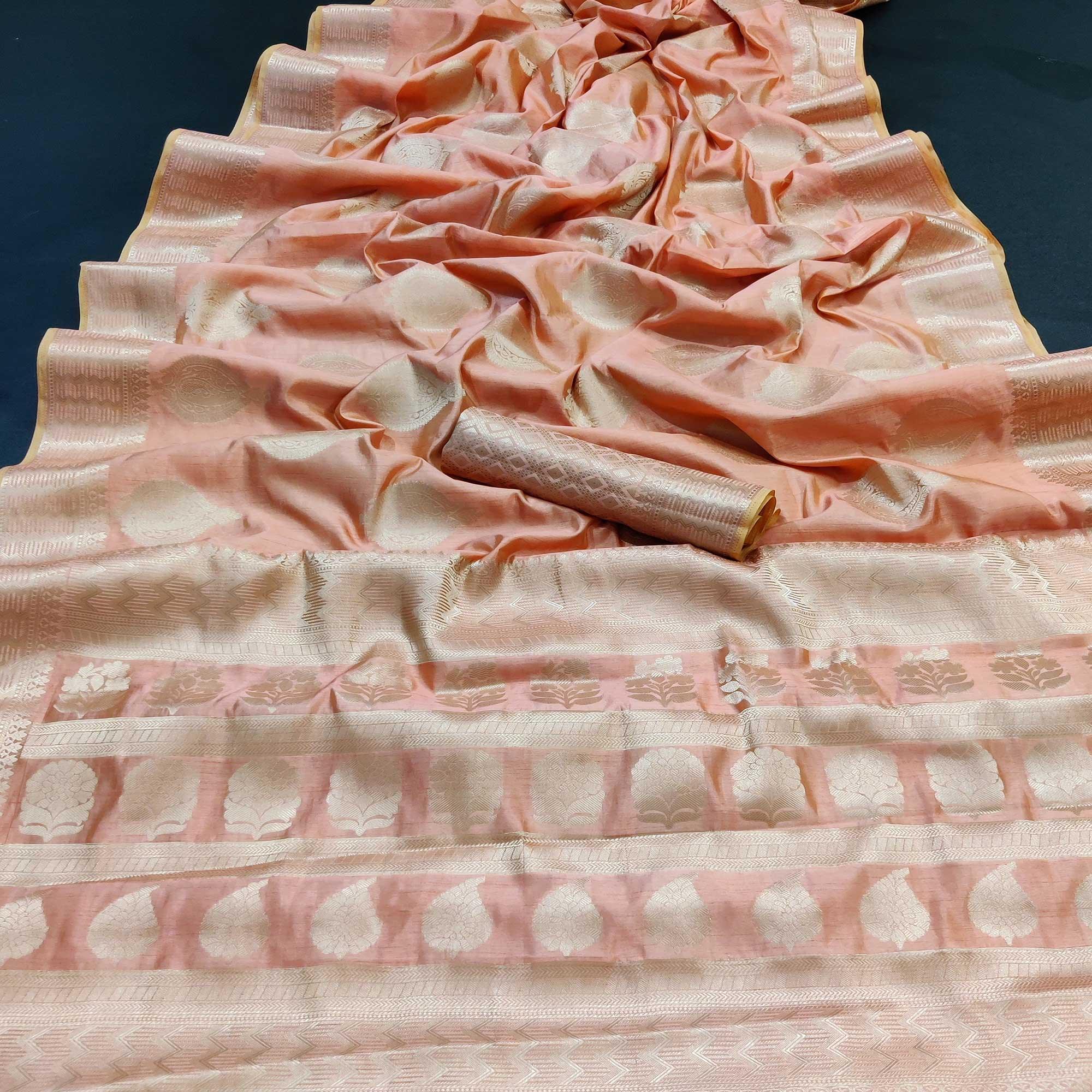 Peach Festive Wear Soft Jari Woven Art Silk Saree - Peachmode