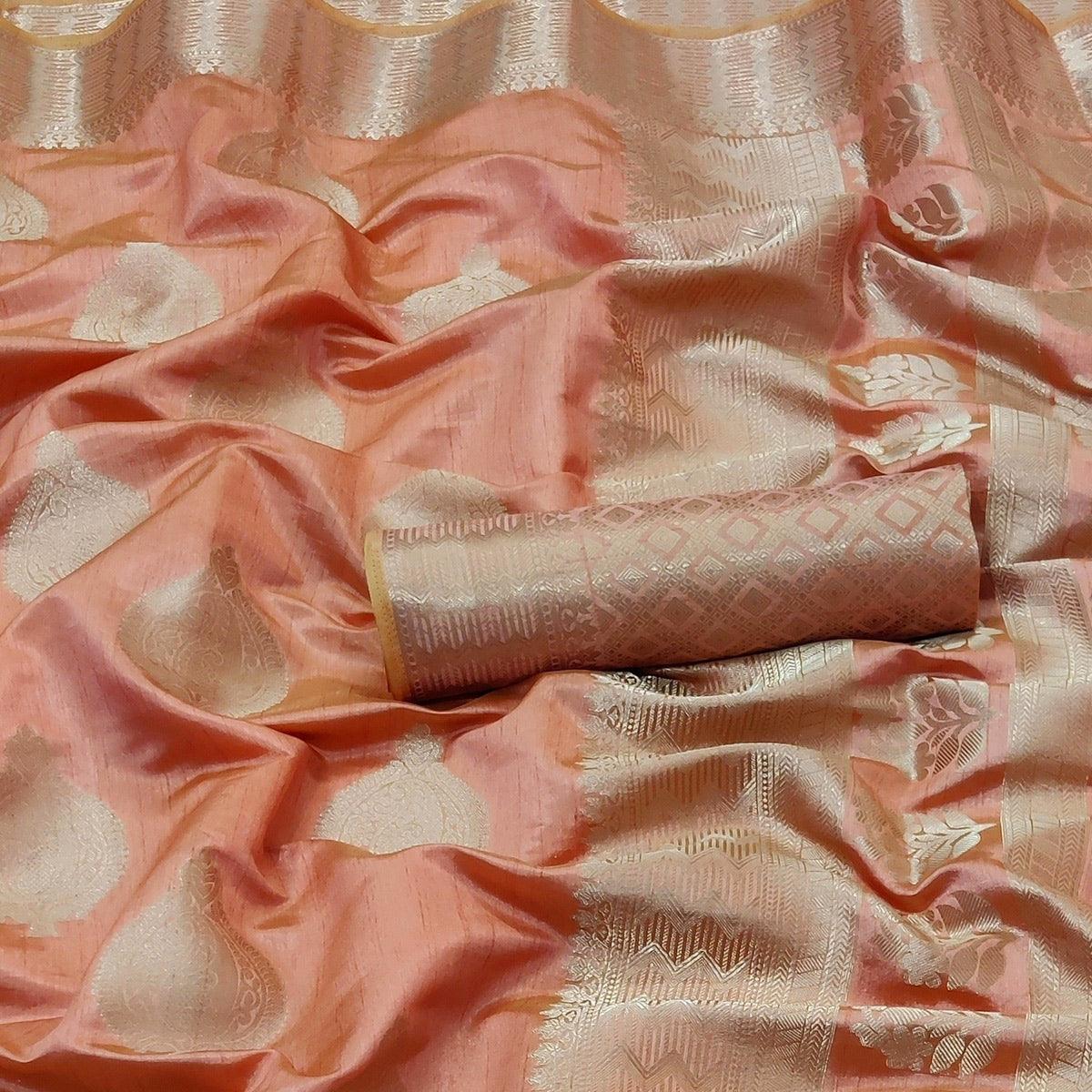 Peach Festive Wear Soft Jari Woven Art Silk Saree - Peachmode