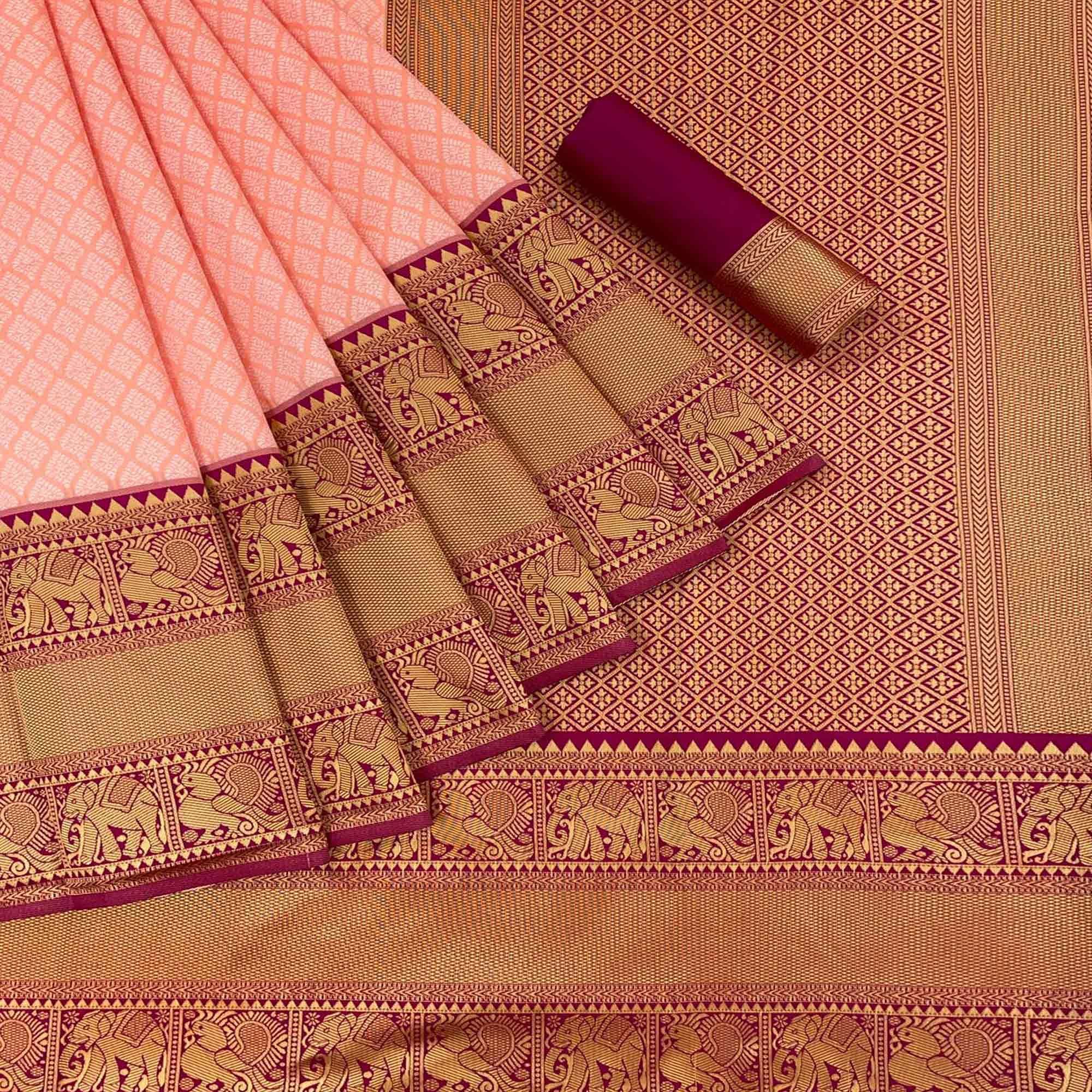 Peach Festive Wear Woven Art Silk Saree - Peachmode