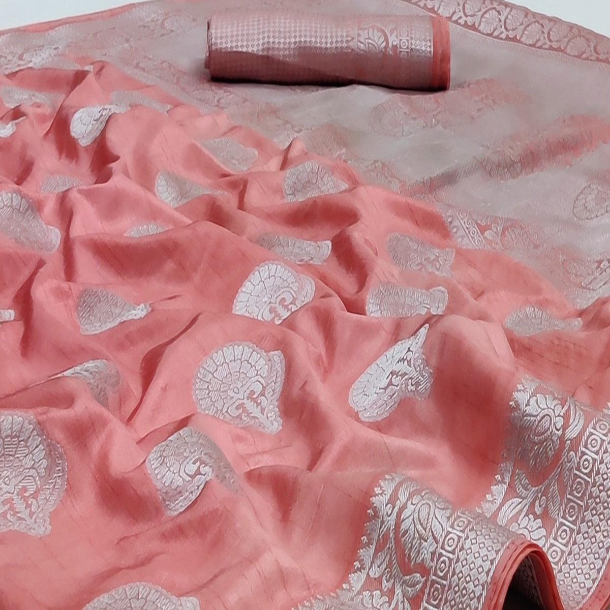 Peach Festive Wear Woven Art Silk Saree - Peachmode