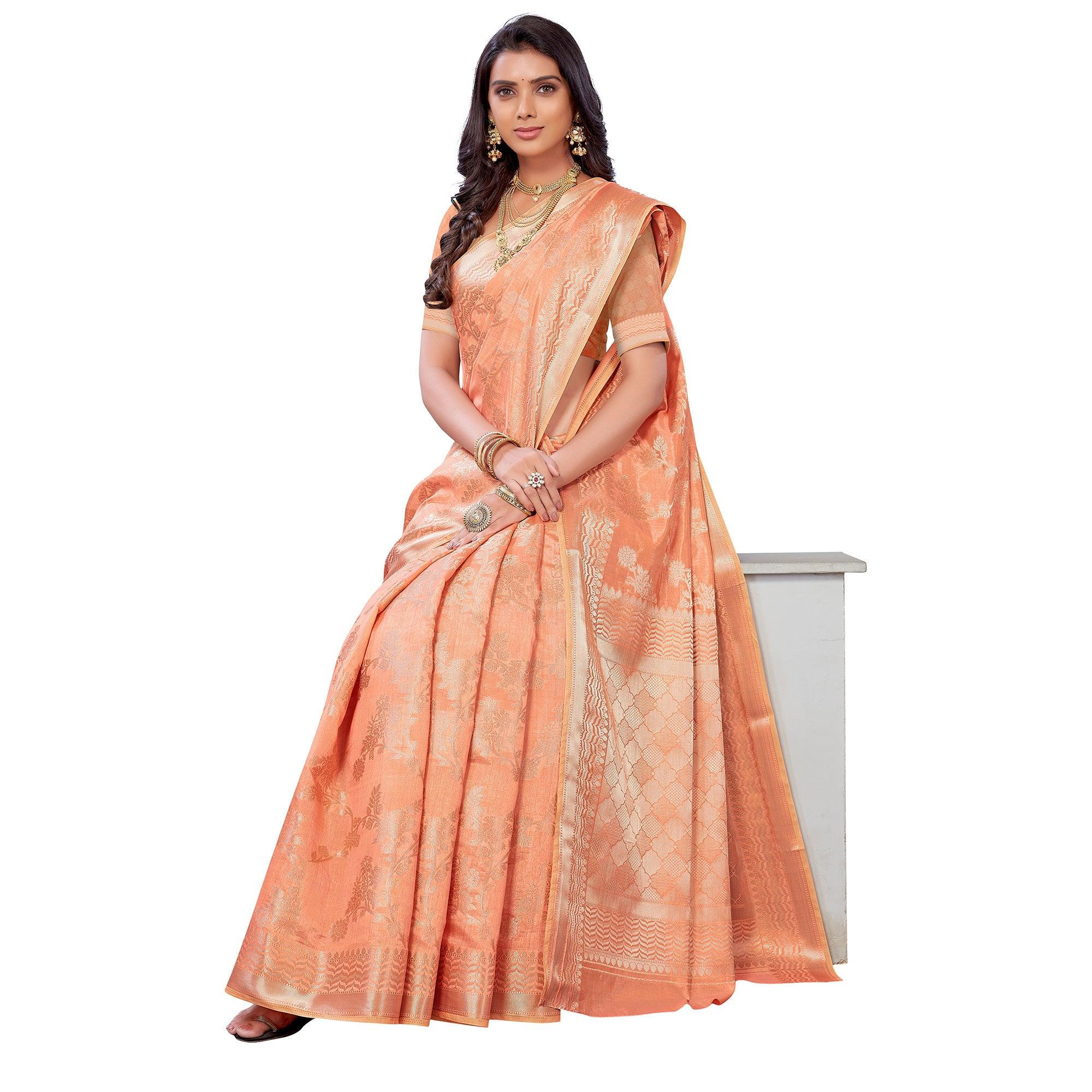 Peach Festive Wear Woven Art Silk Saree - Peachmode