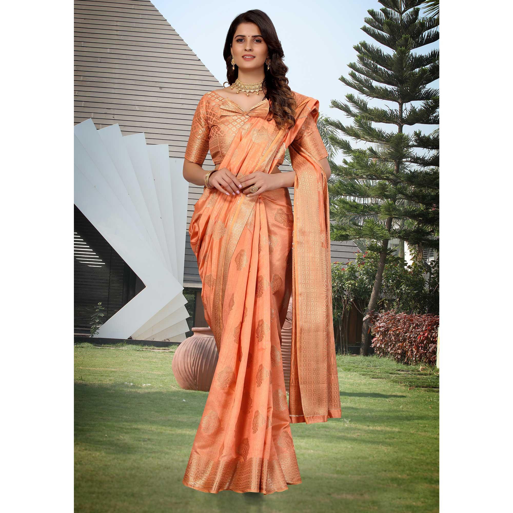 Peach Festive Wear Woven Art Silk Saree - Peachmode