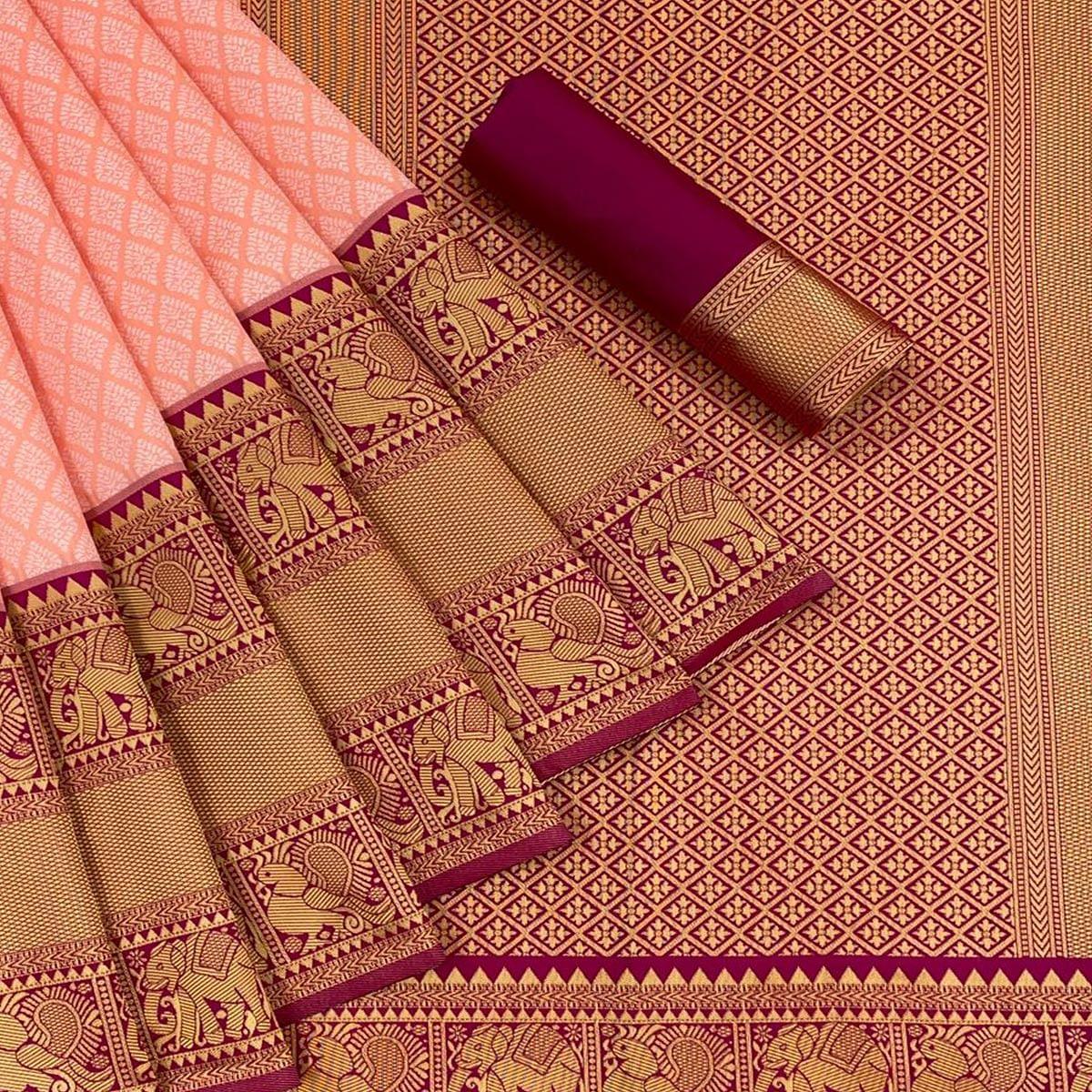 Peach Festive Wear Woven Art Silk Saree - Peachmode