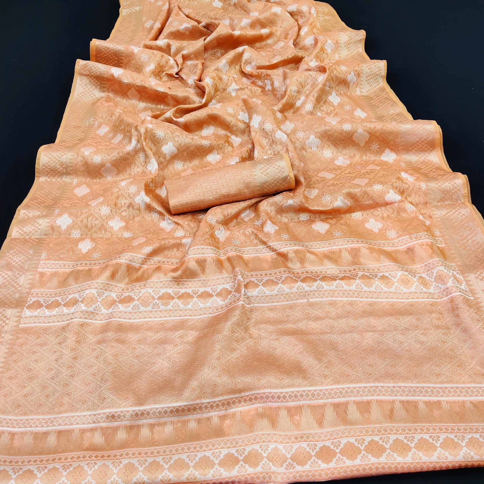Peach Festive Wear Woven Art Silk Saree - Peachmode