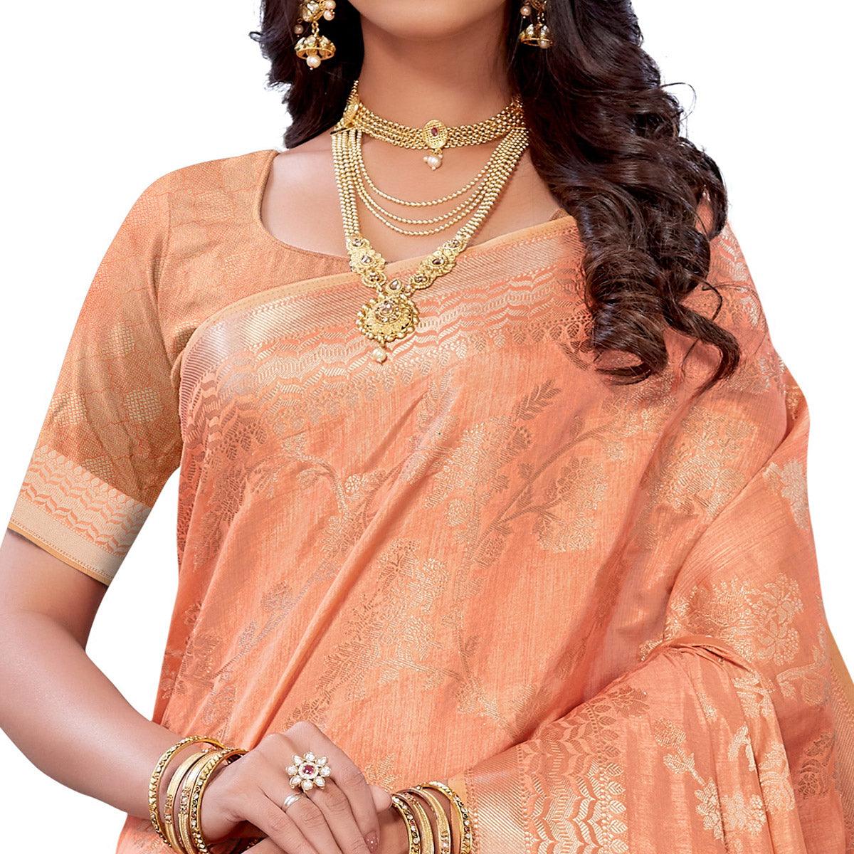 Peach Festive Wear Woven Art Silk Saree - Peachmode