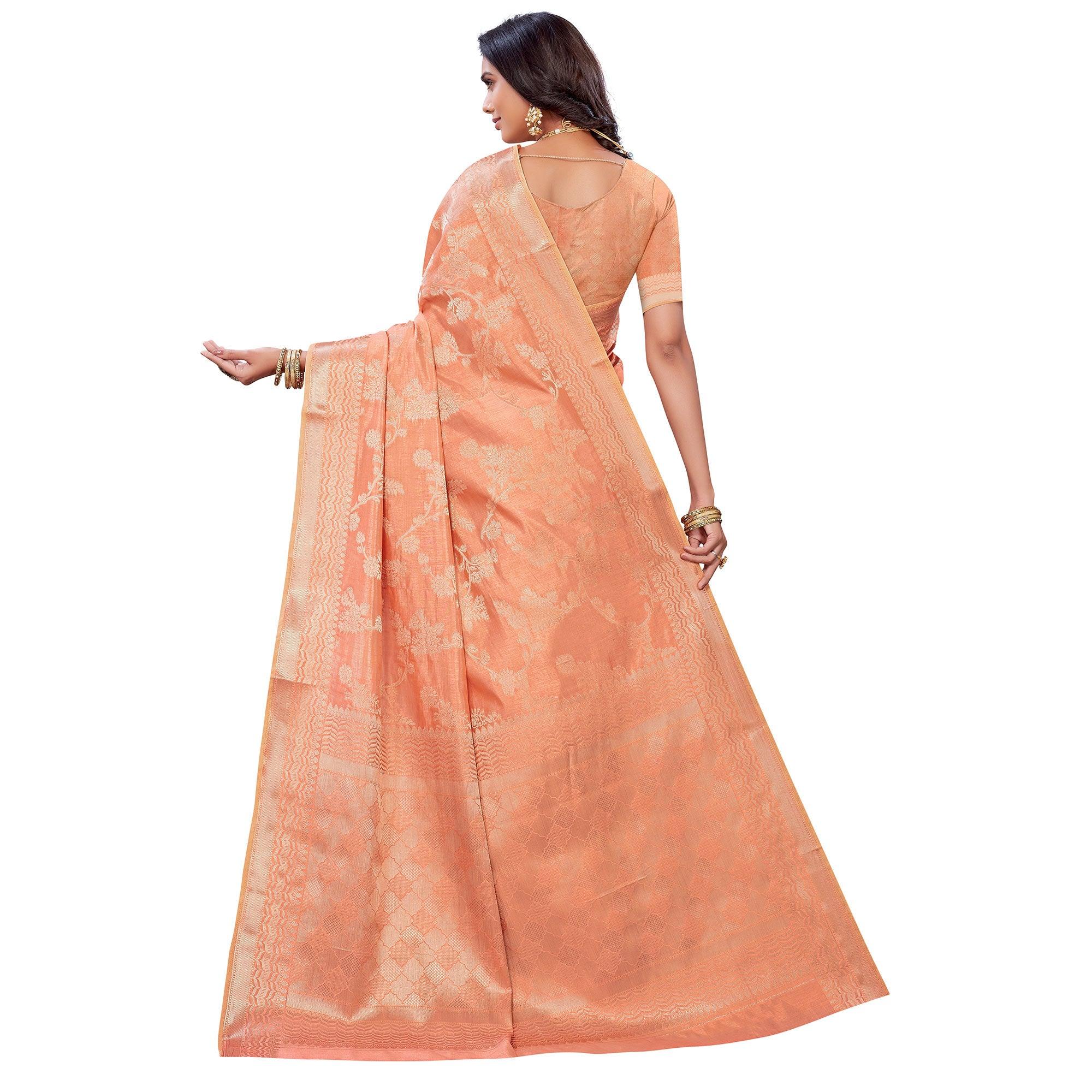 Peach Festive Wear Woven Art Silk Saree - Peachmode