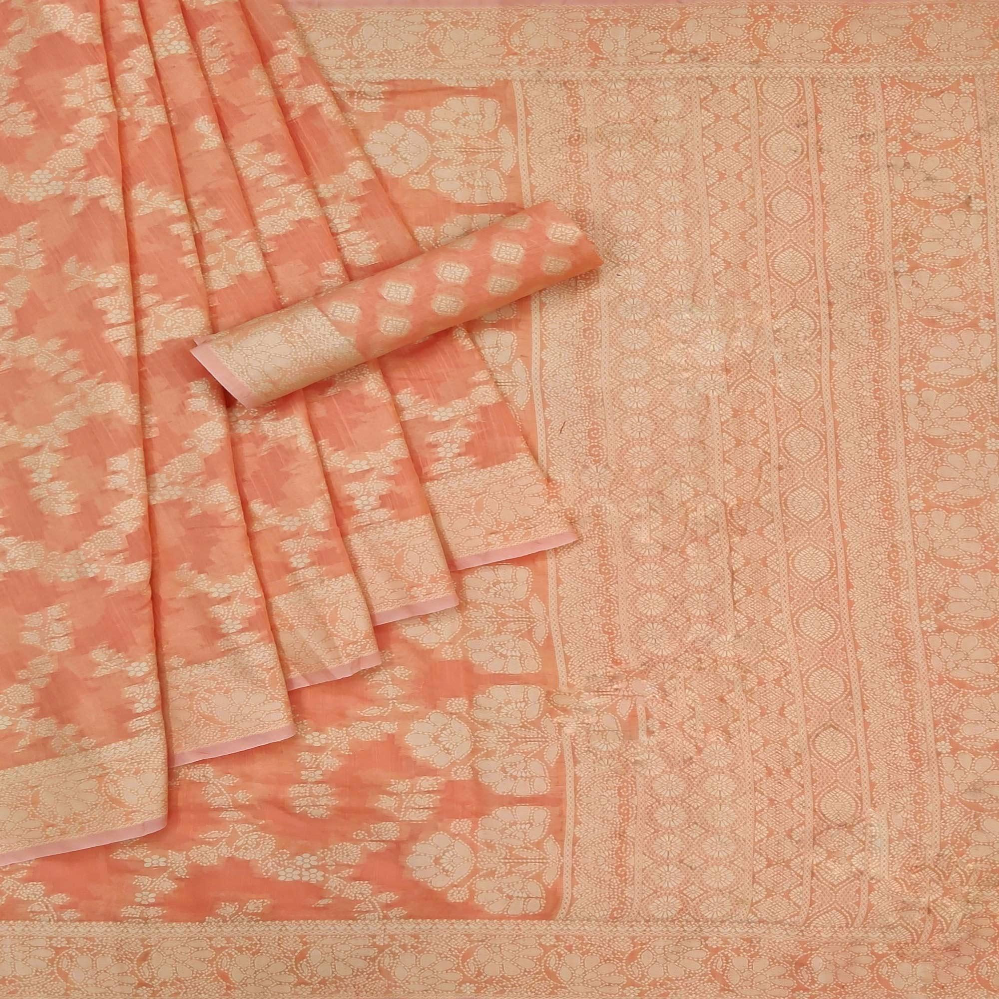 Peach Festive Wear Woven Cotton Saree - Peachmode