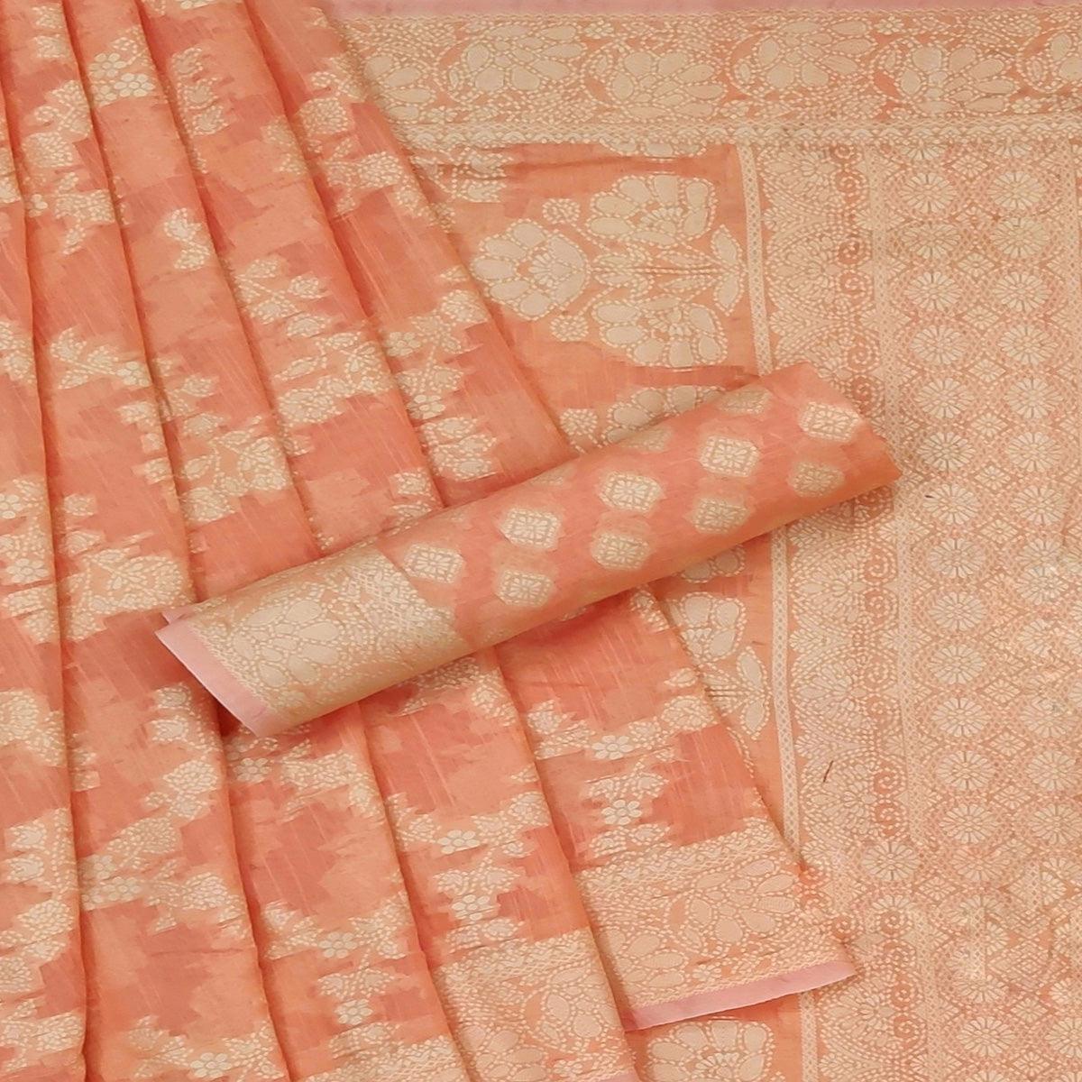 Peach Festive Wear Woven Cotton Saree - Peachmode