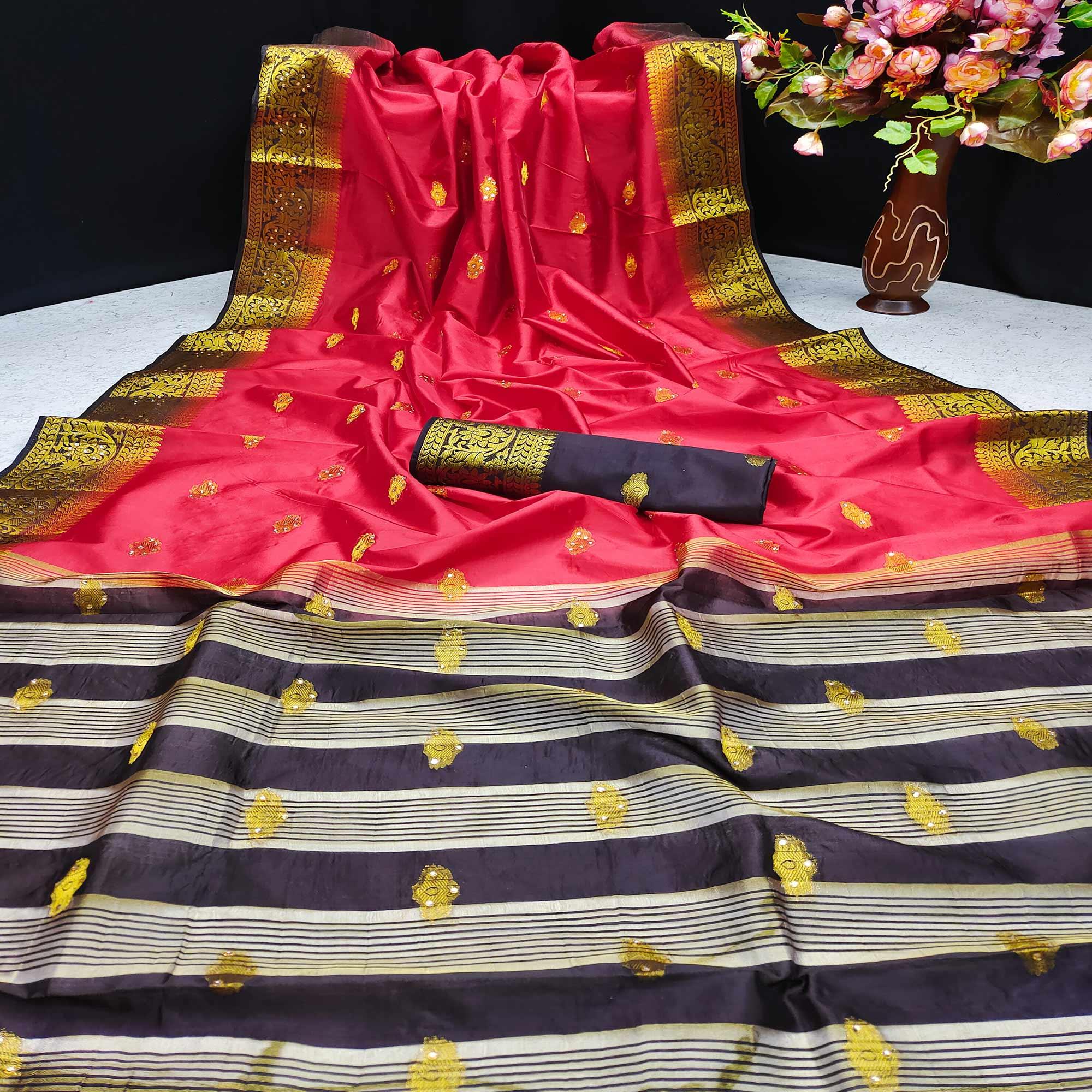 Peach Festive Wear Woven Cotton Silk Saree - Peachmode