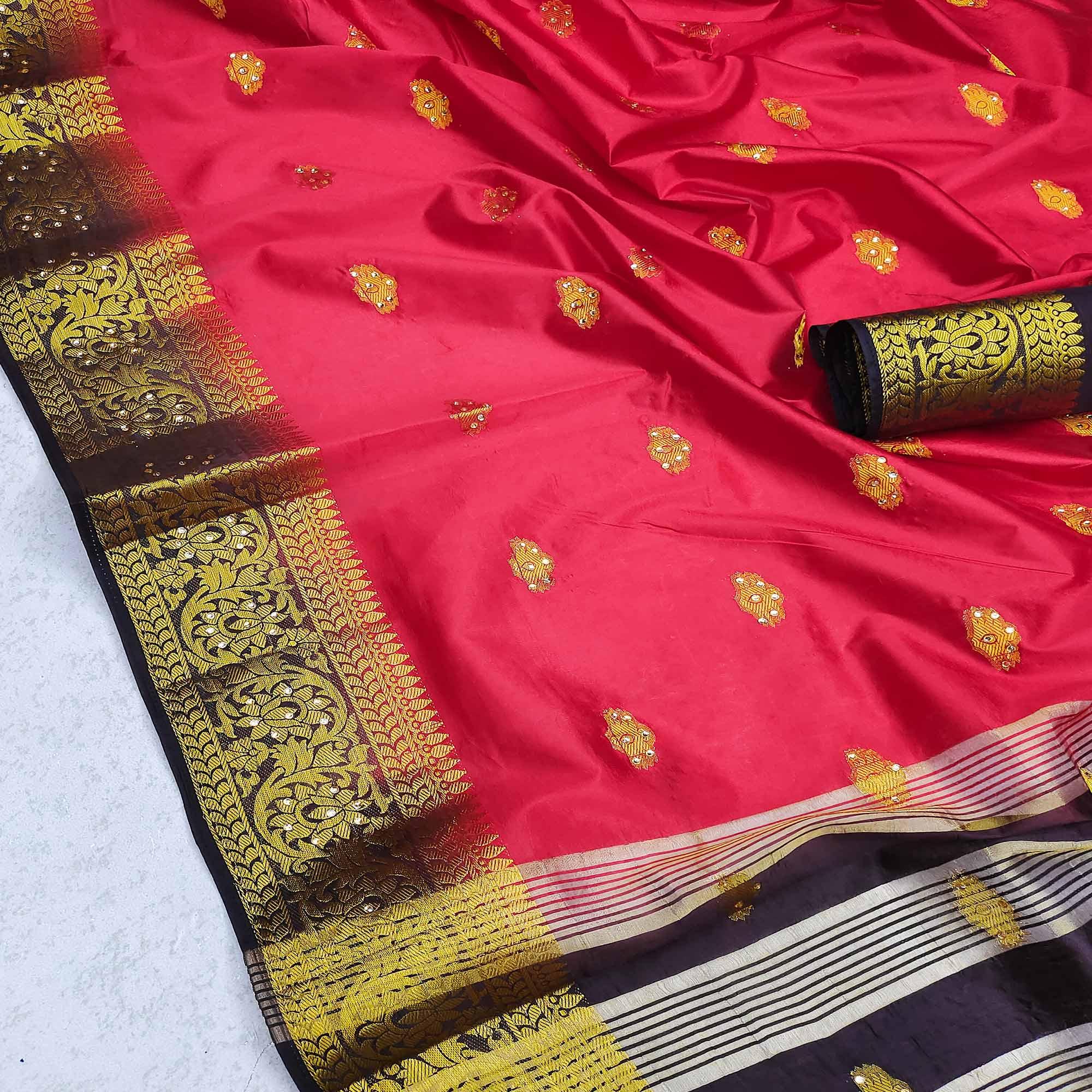 Peach Festive Wear Woven Cotton Silk Saree - Peachmode