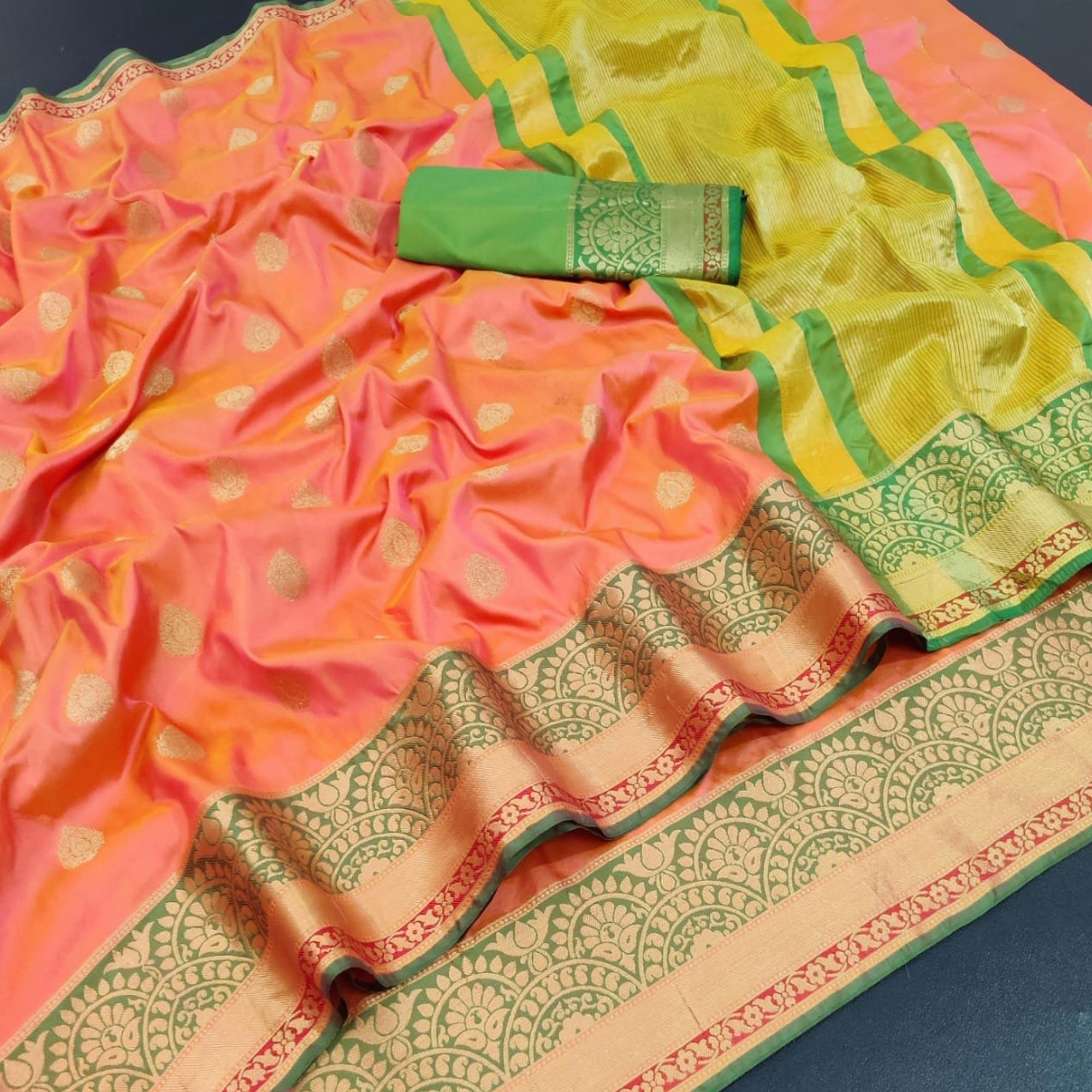 Peach Festive Wear Woven Designer Cotton Silk Saree - Peachmode