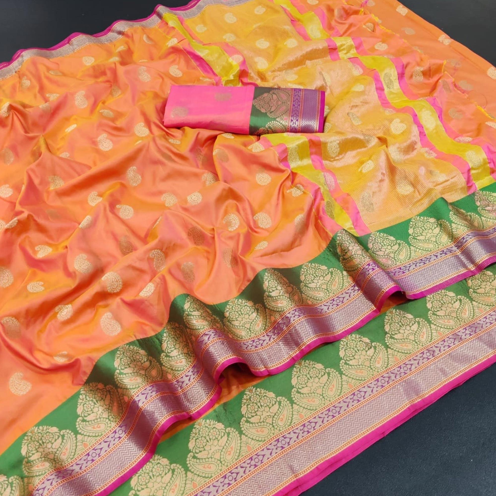 Peach Festive Wear Woven Designer Cotton Silk Saree - Peachmode
