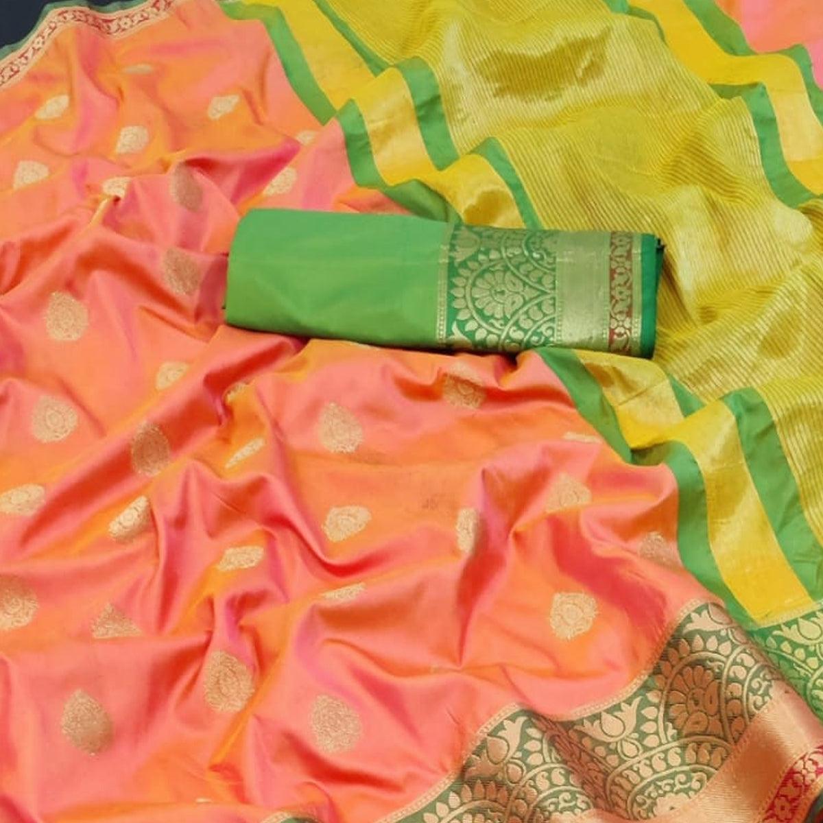 Peach Festive Wear Woven Designer Cotton Silk Saree - Peachmode