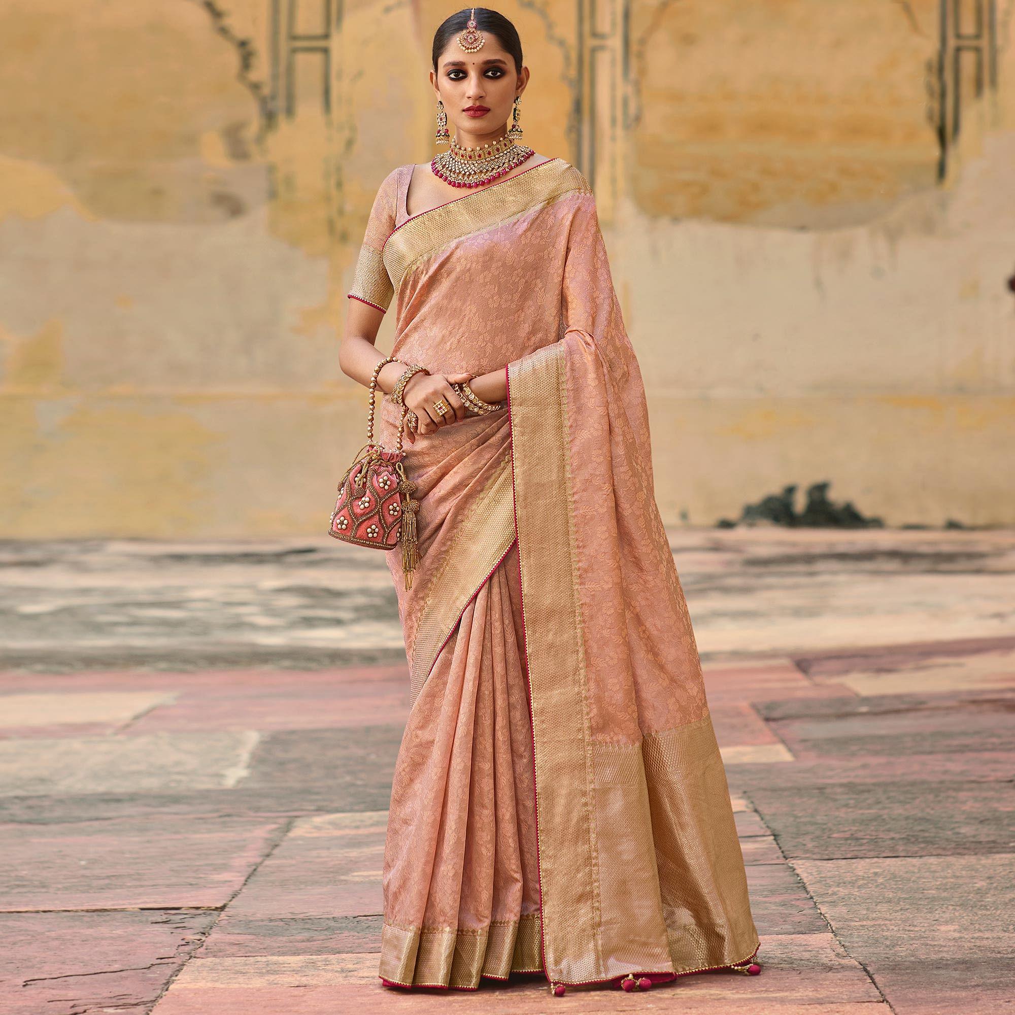 Peach Festive Wear Woven Fancy Silk Saree - Peachmode