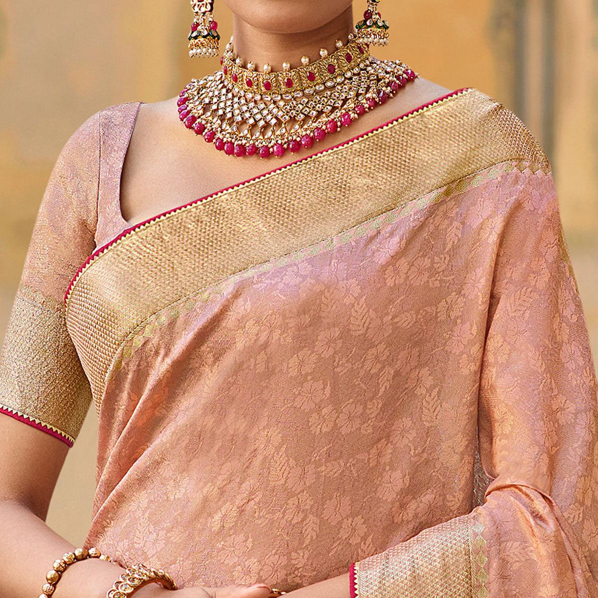 Peach Festive Wear Woven Fancy Silk Saree - Peachmode