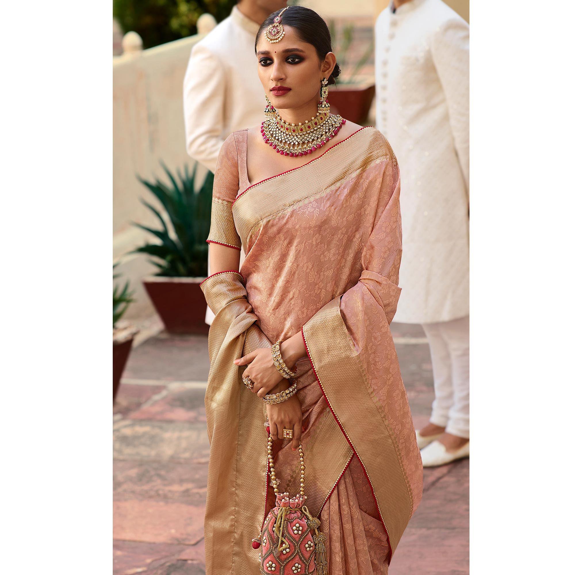 Peach Festive Wear Woven Fancy Silk Saree - Peachmode