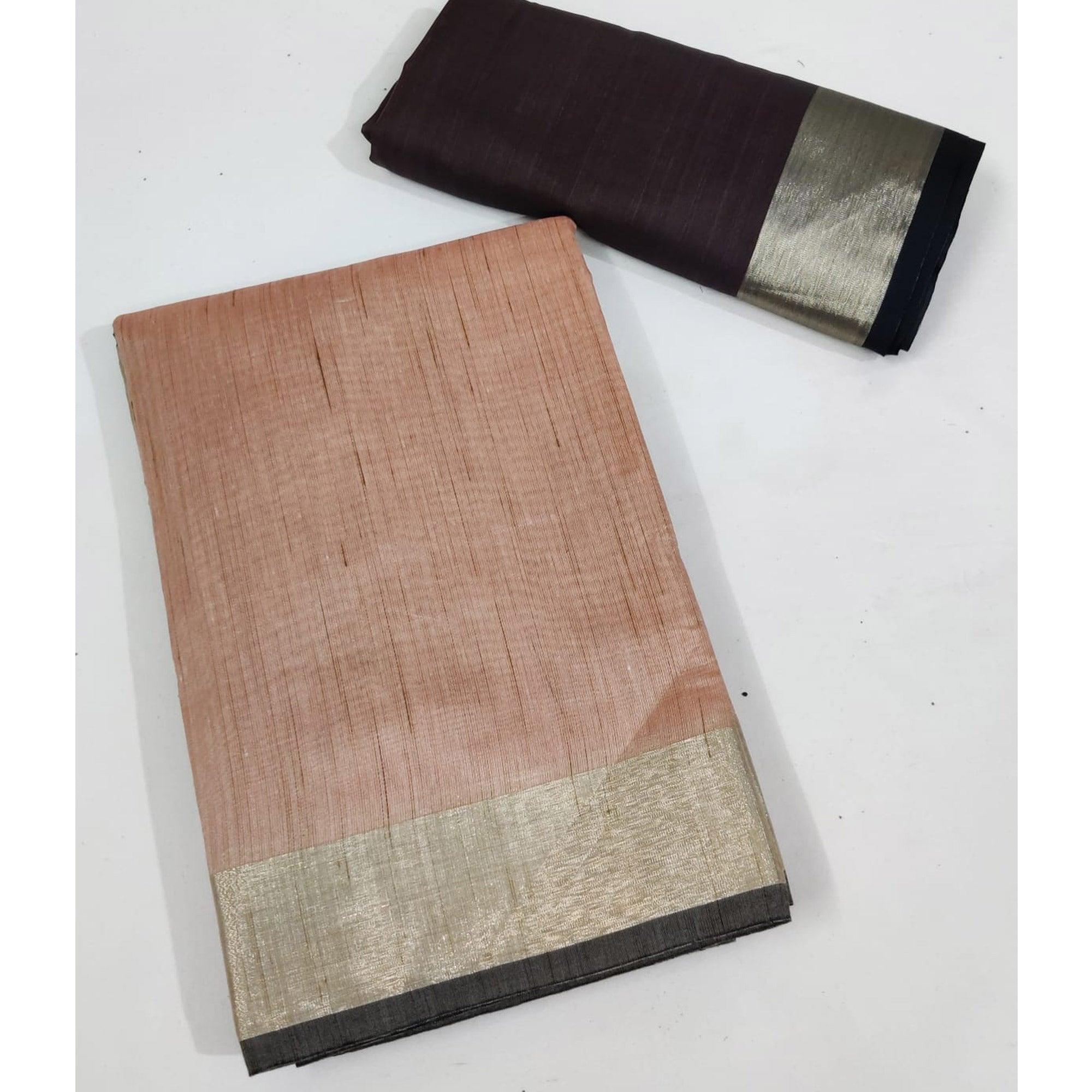 Peach Festive Wear Woven Jute Saree - Peachmode