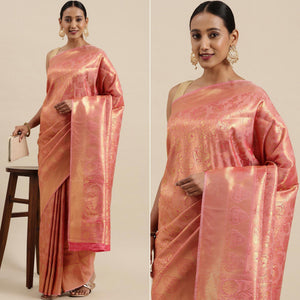 Peach Festive Wear Woven Kanjivaram Silk Saree - Peachmode