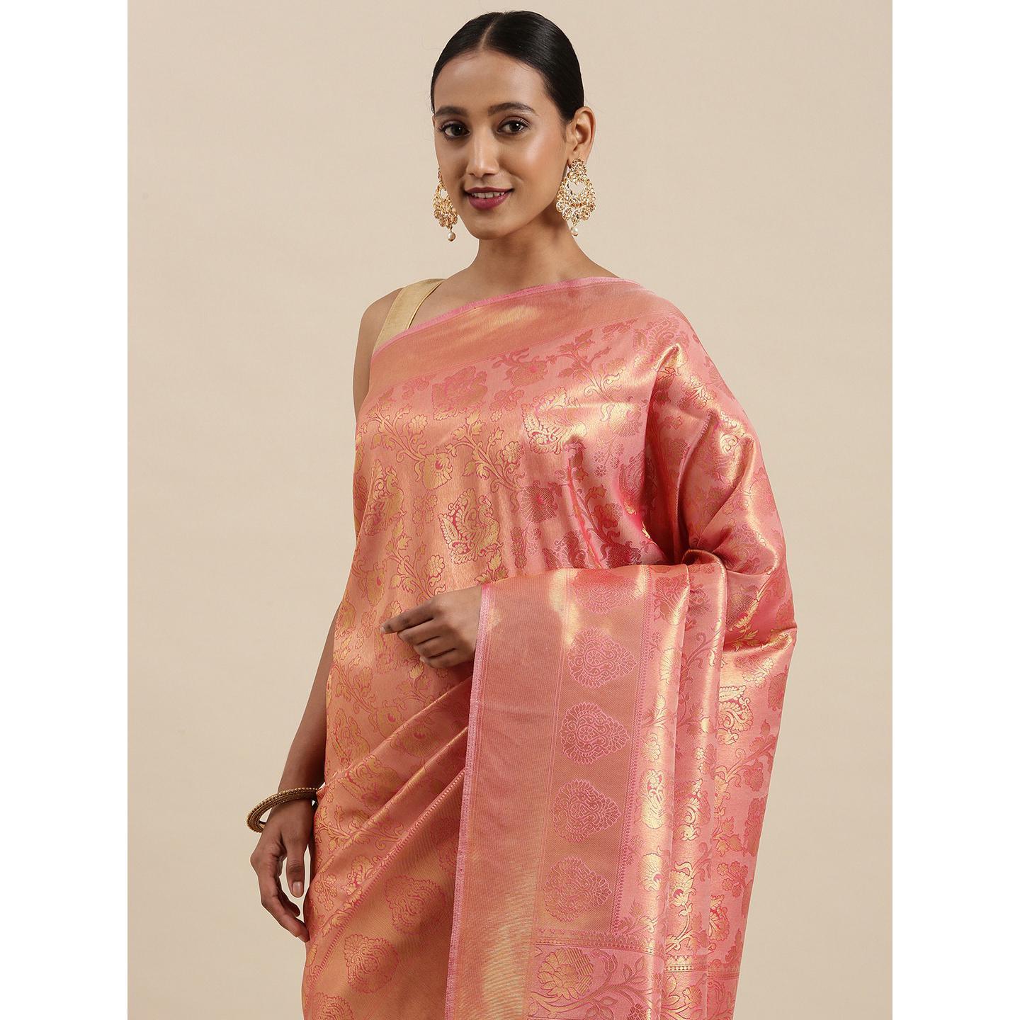 Peach Festive Wear Woven Kanjivaram Silk Saree - Peachmode