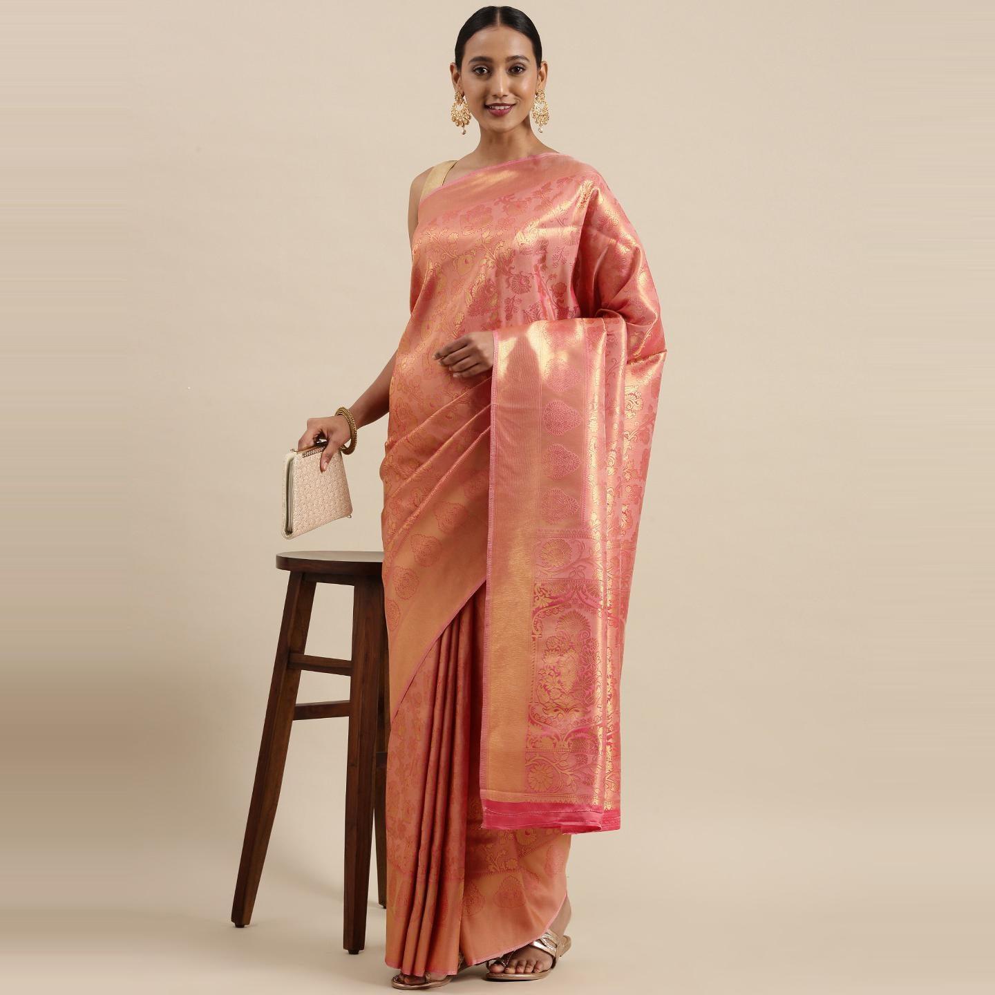 Peach Festive Wear Woven Kanjivaram Silk Saree - Peachmode