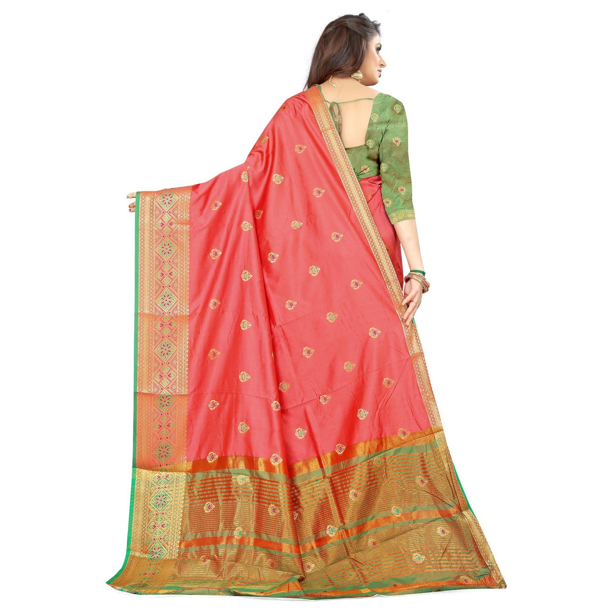 Peach Festive Wear Woven Maithili Silk Saree - Peachmode