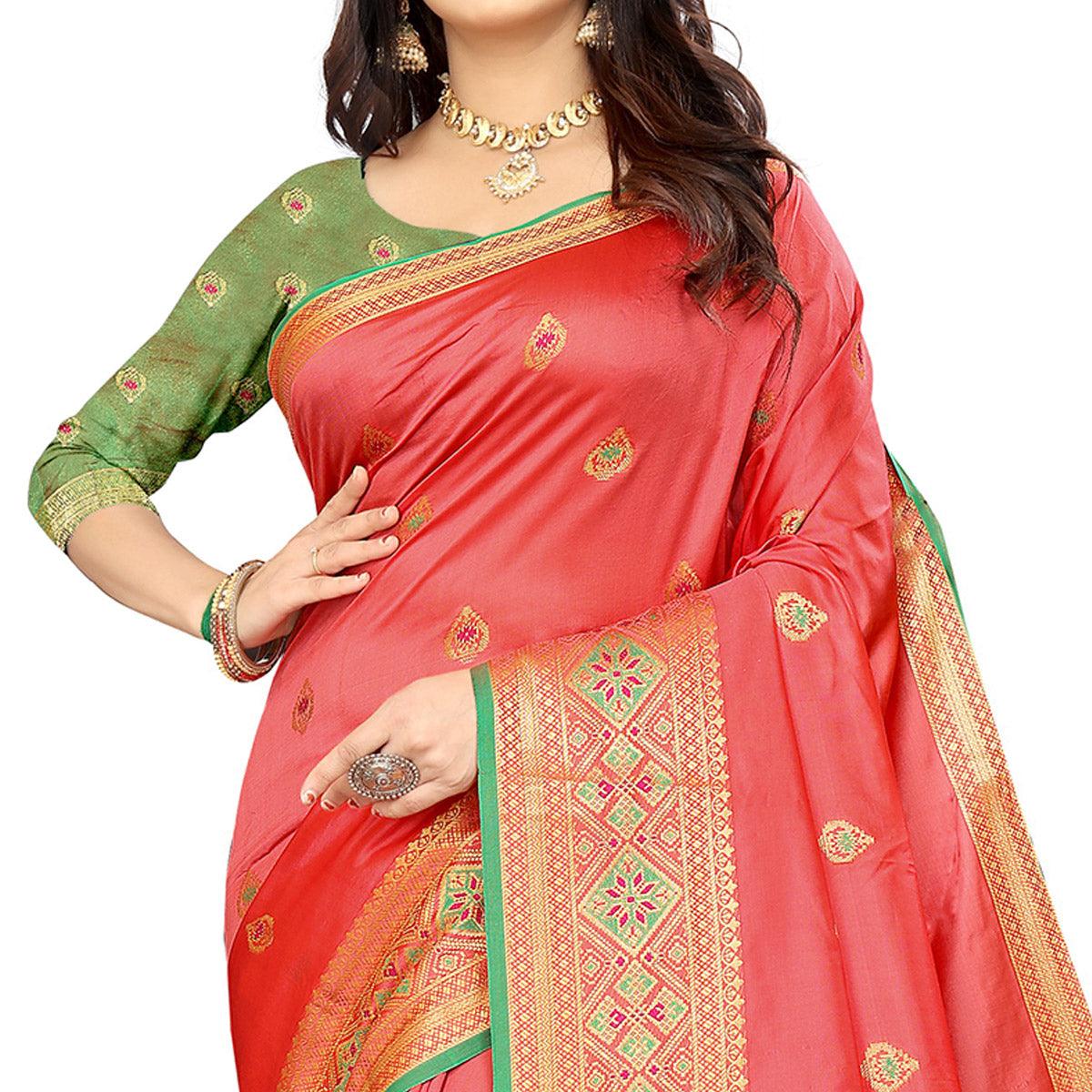 Peach Festive Wear Woven Maithili Silk Saree - Peachmode