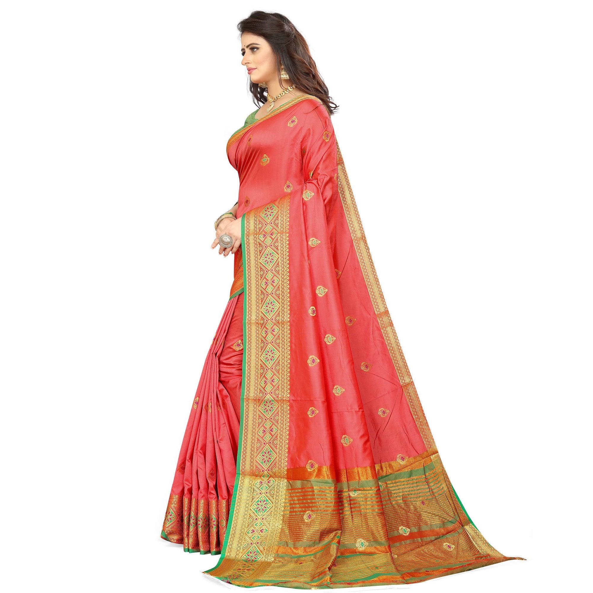 Peach Festive Wear Woven Maithili Silk Saree - Peachmode