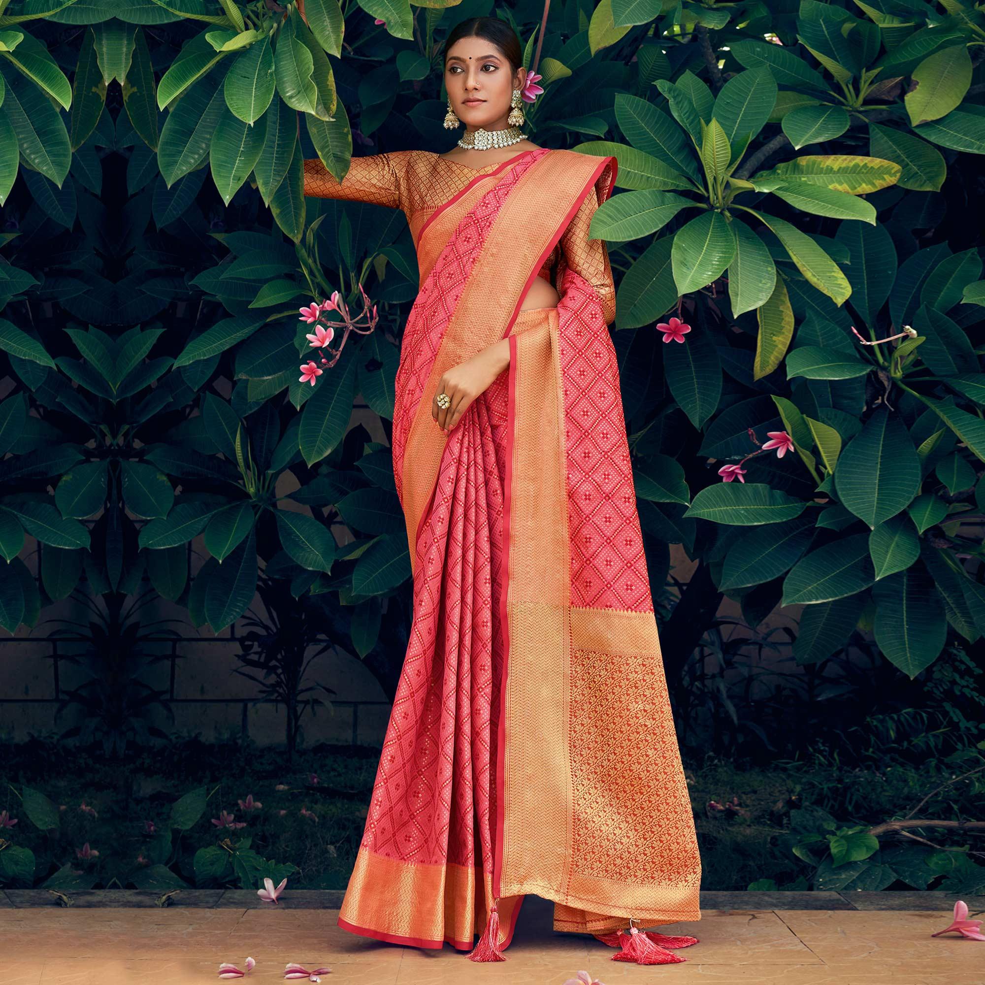Peach Festive Wear Woven Patola Silk Saree - Peachmode