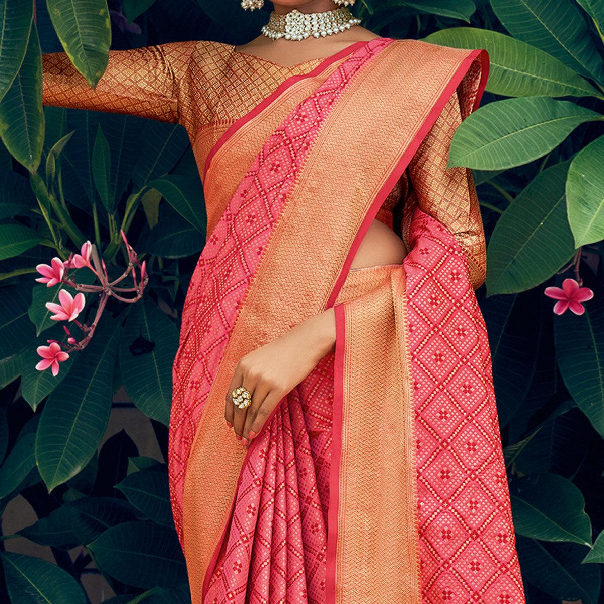Peach Festive Wear Woven Patola Silk Saree - Peachmode