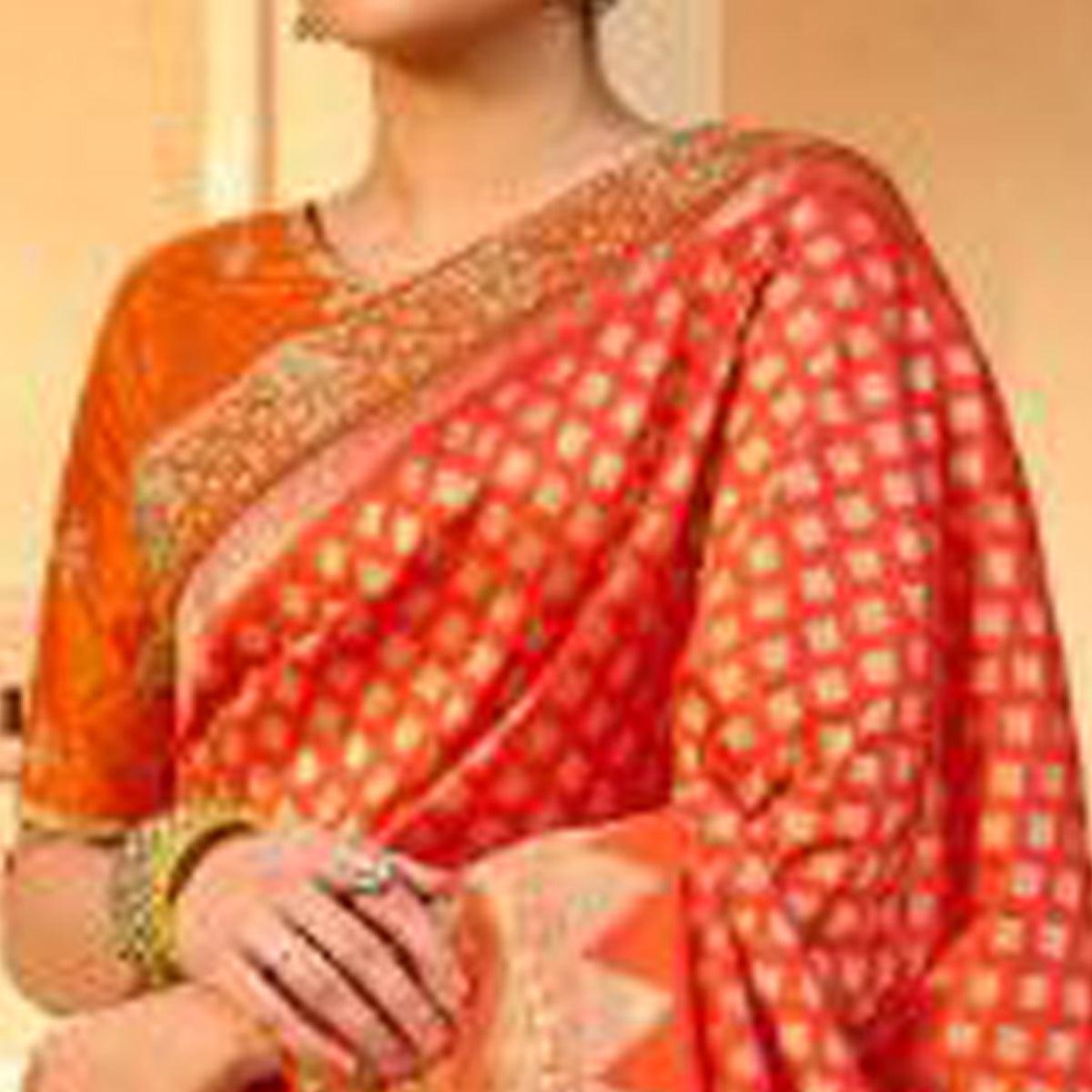 Peach Festive Wear Woven Poly Silk Saree - Peachmode