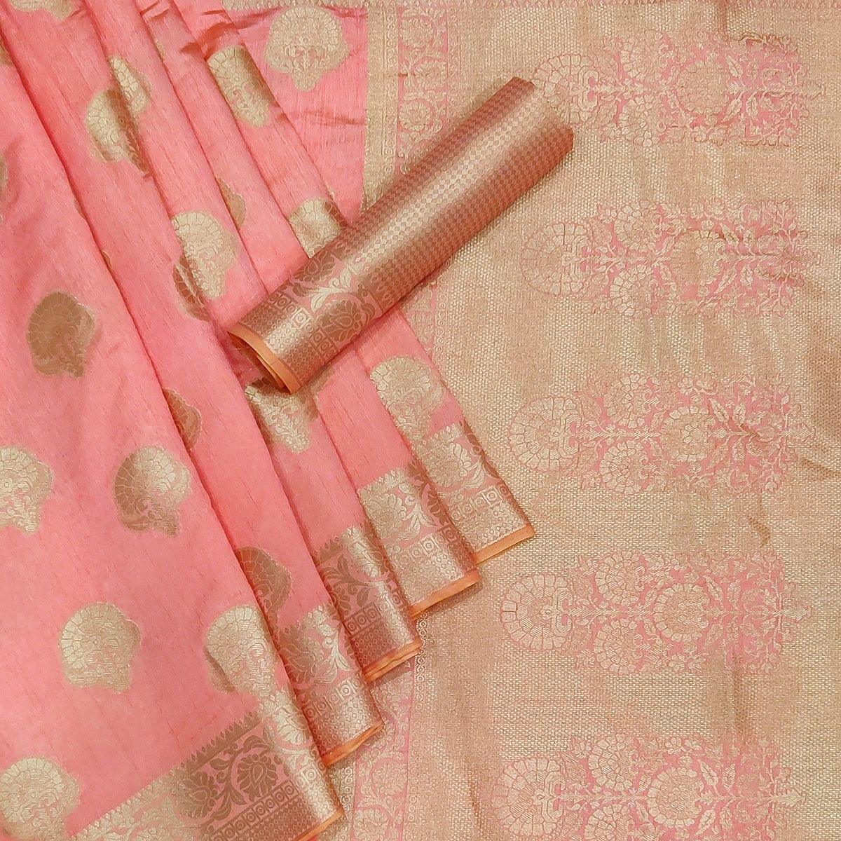 Peach Festive Wear Woven Raw Silk Saree - Peachmode