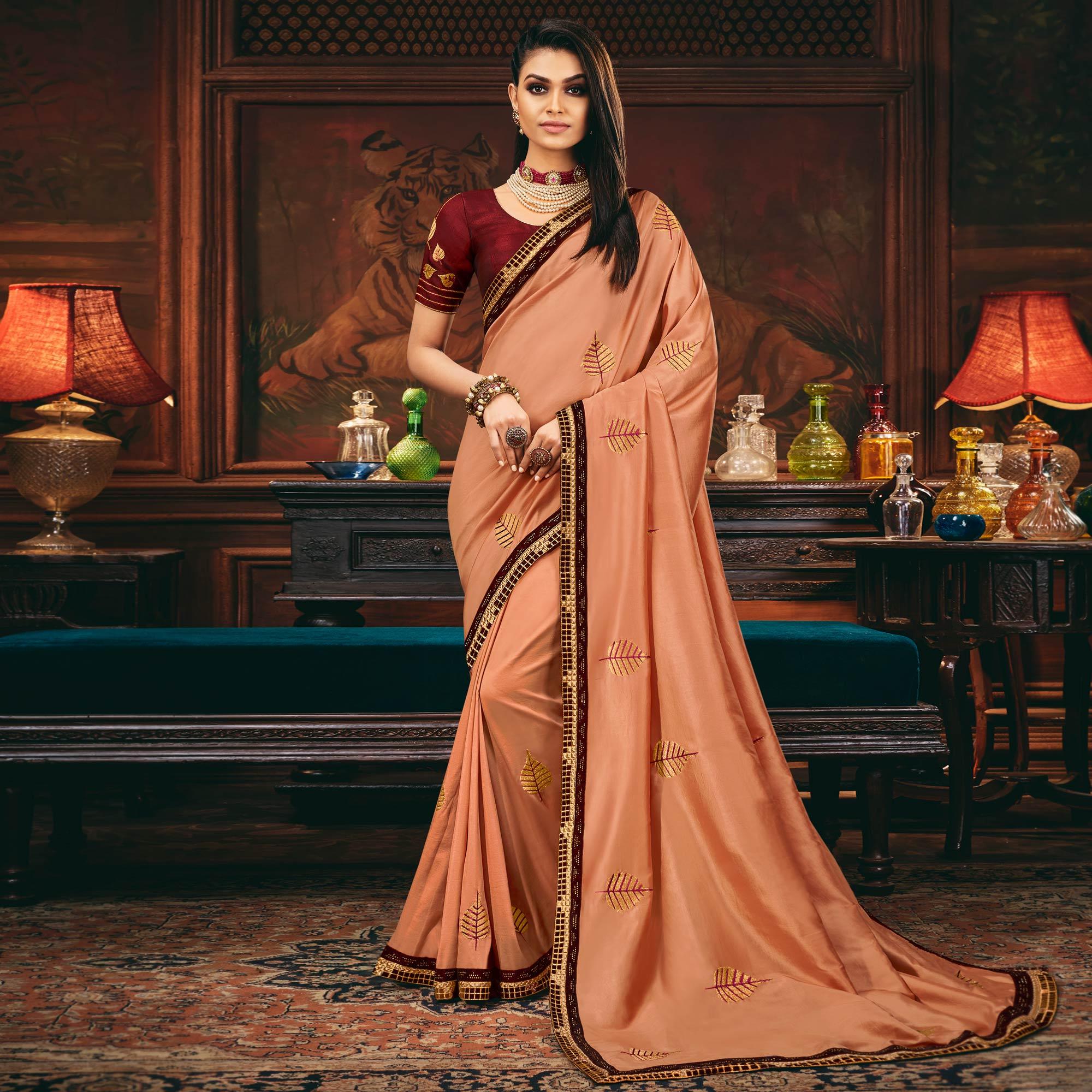 Peach Festive Wear Woven Silk Saree - Peachmode