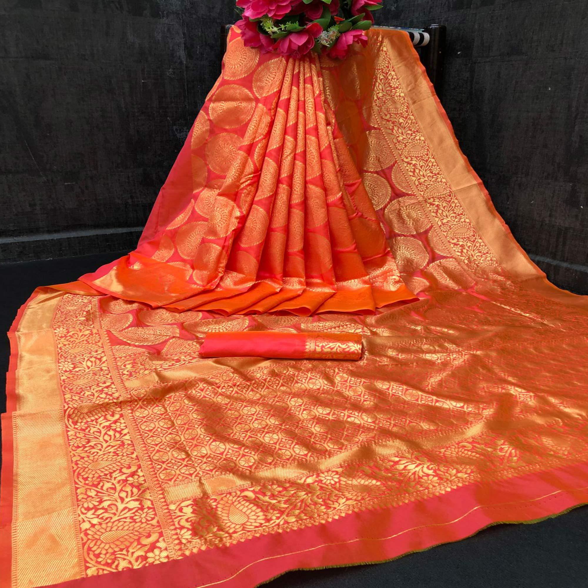 Peach Festive Wear Woven Silk Saree - Peachmode