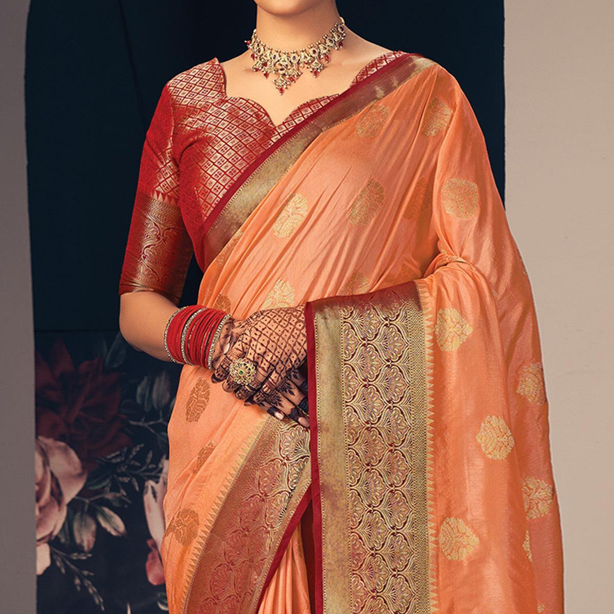 Peach Festive Wear Woven Silk Saree - Peachmode