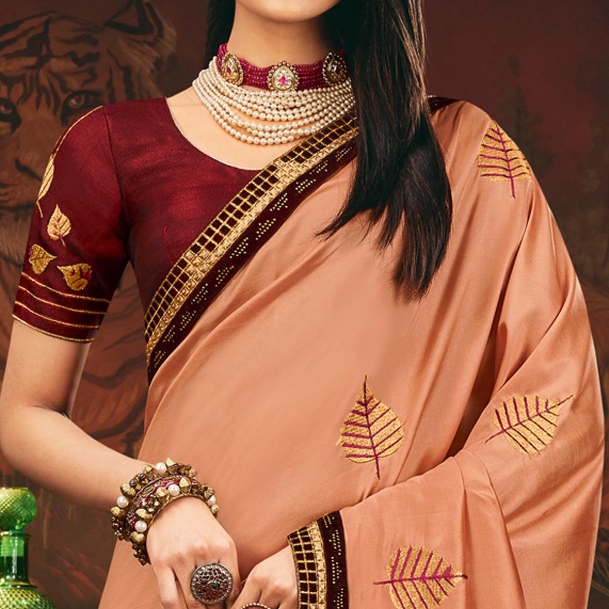 Peach Festive Wear Woven Silk Saree - Peachmode