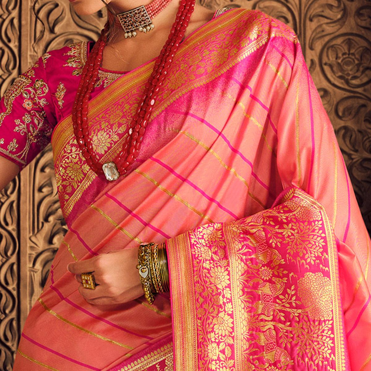 Peach Festive Wear Woven Silk Saree - Peachmode