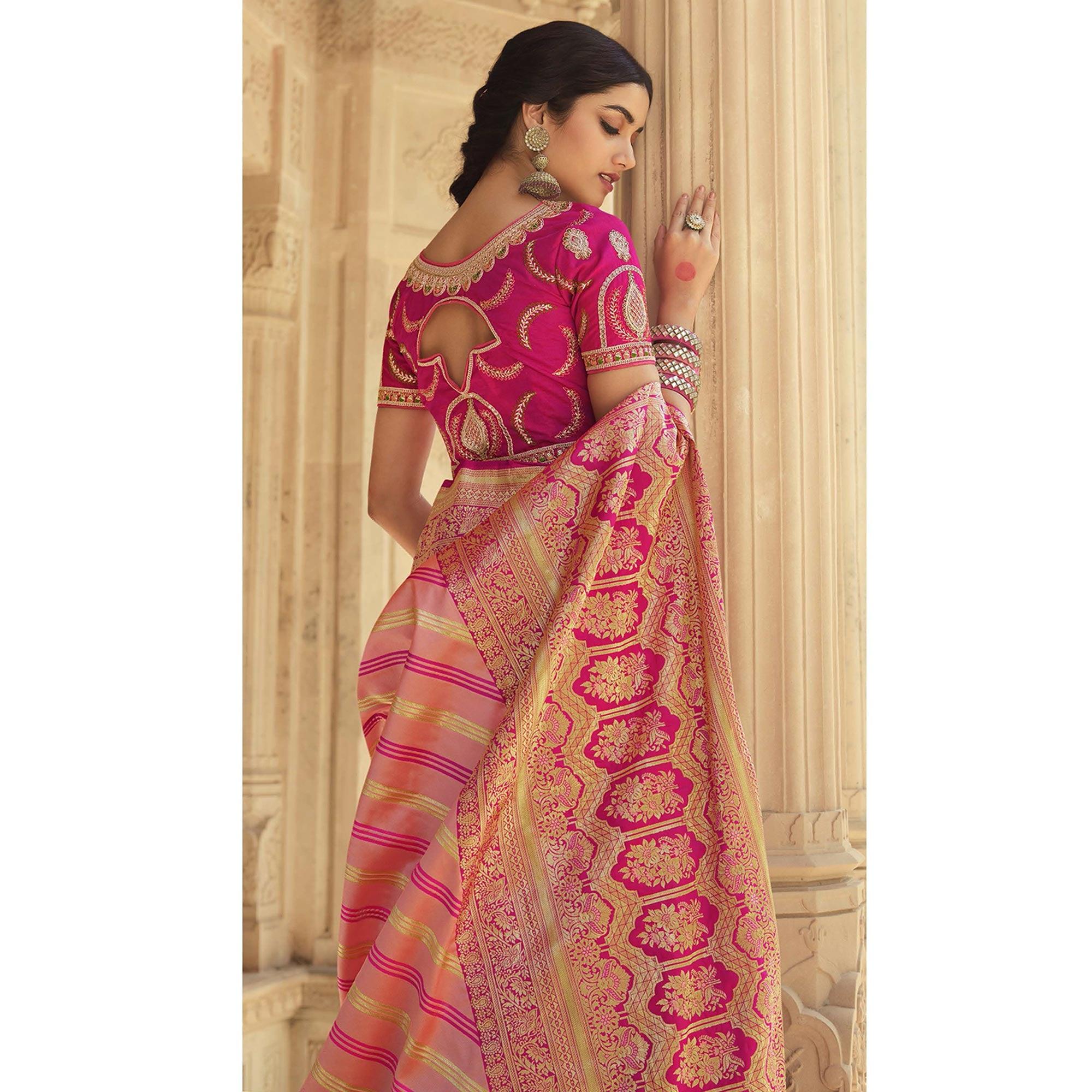 Peach Festive Wear Woven Silk Saree - Peachmode