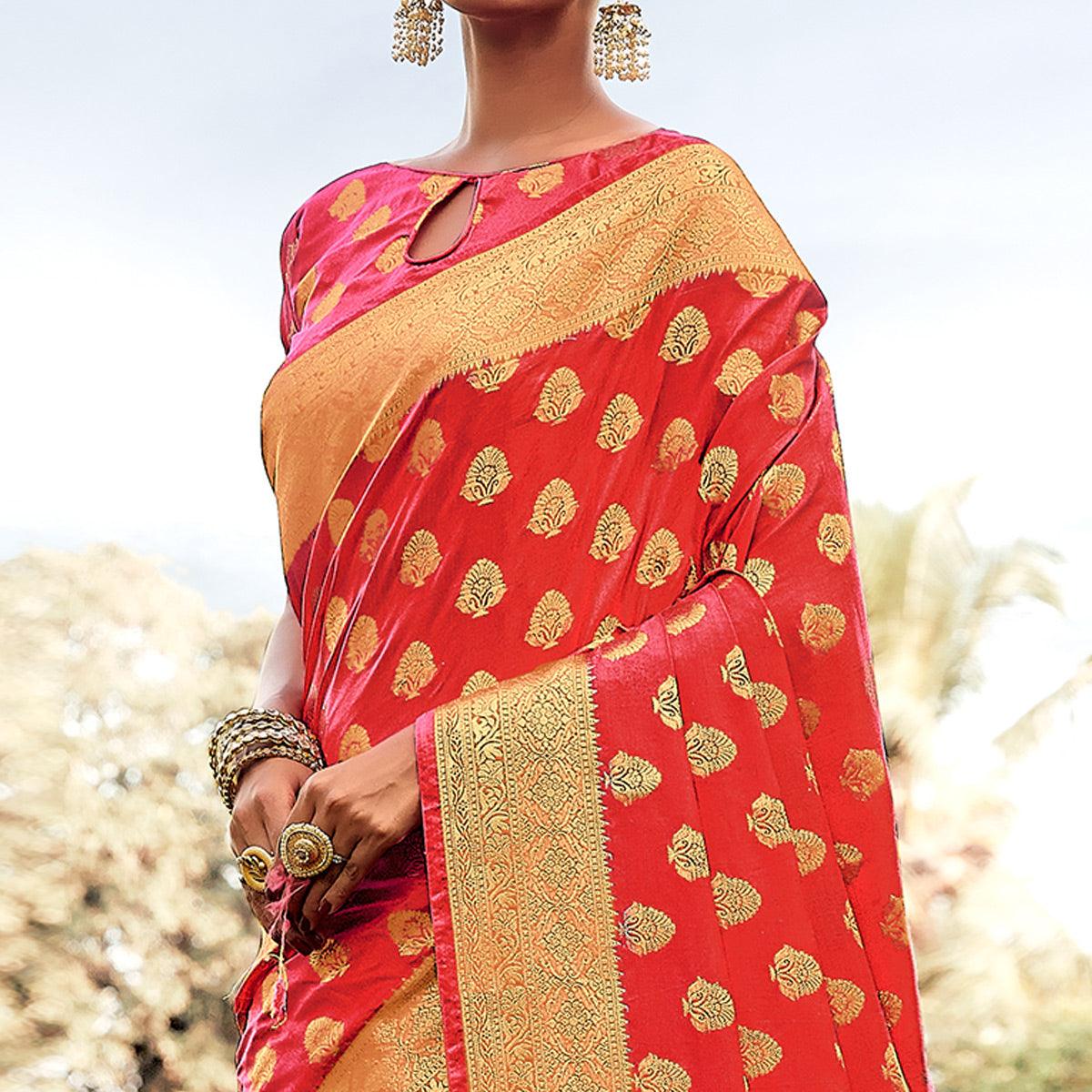 Peach Festive Wear Woven Silk Saree - Peachmode