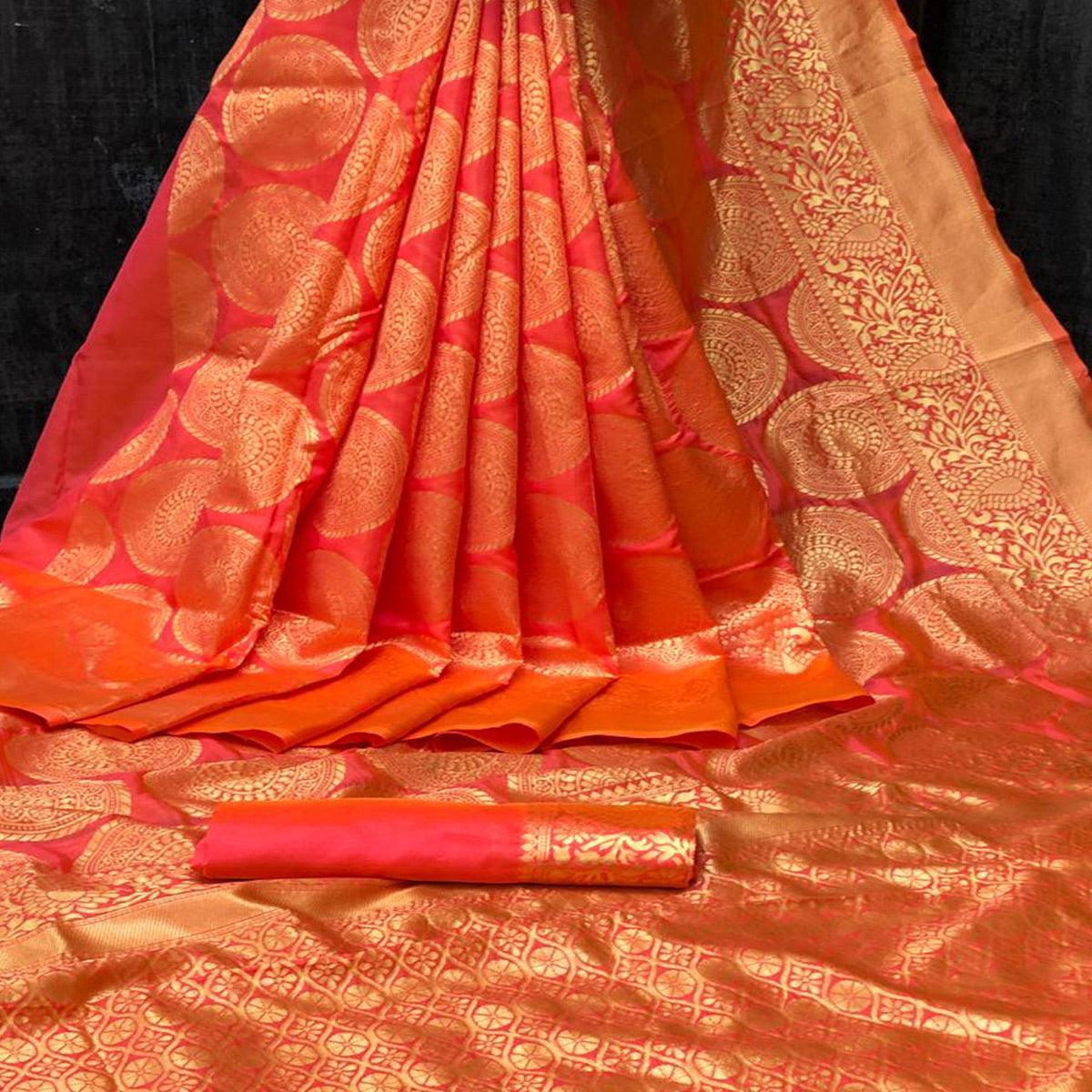 Peach Festive Wear Woven Silk Saree - Peachmode