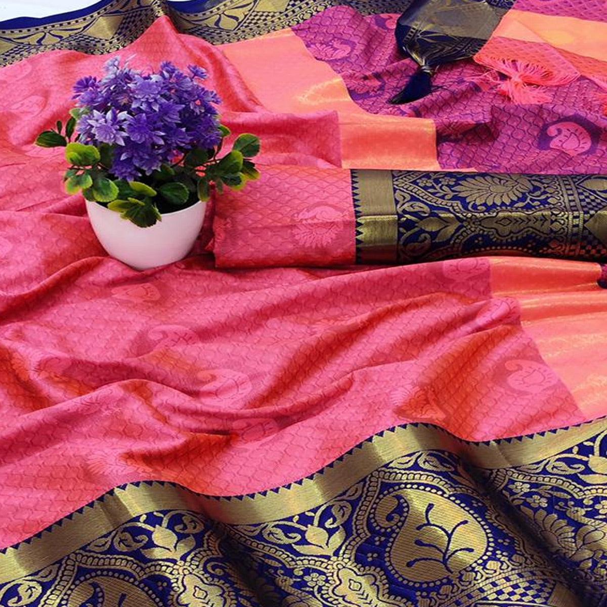 Peach Festive Wear Woven Soft Cotton Saree - Peachmode