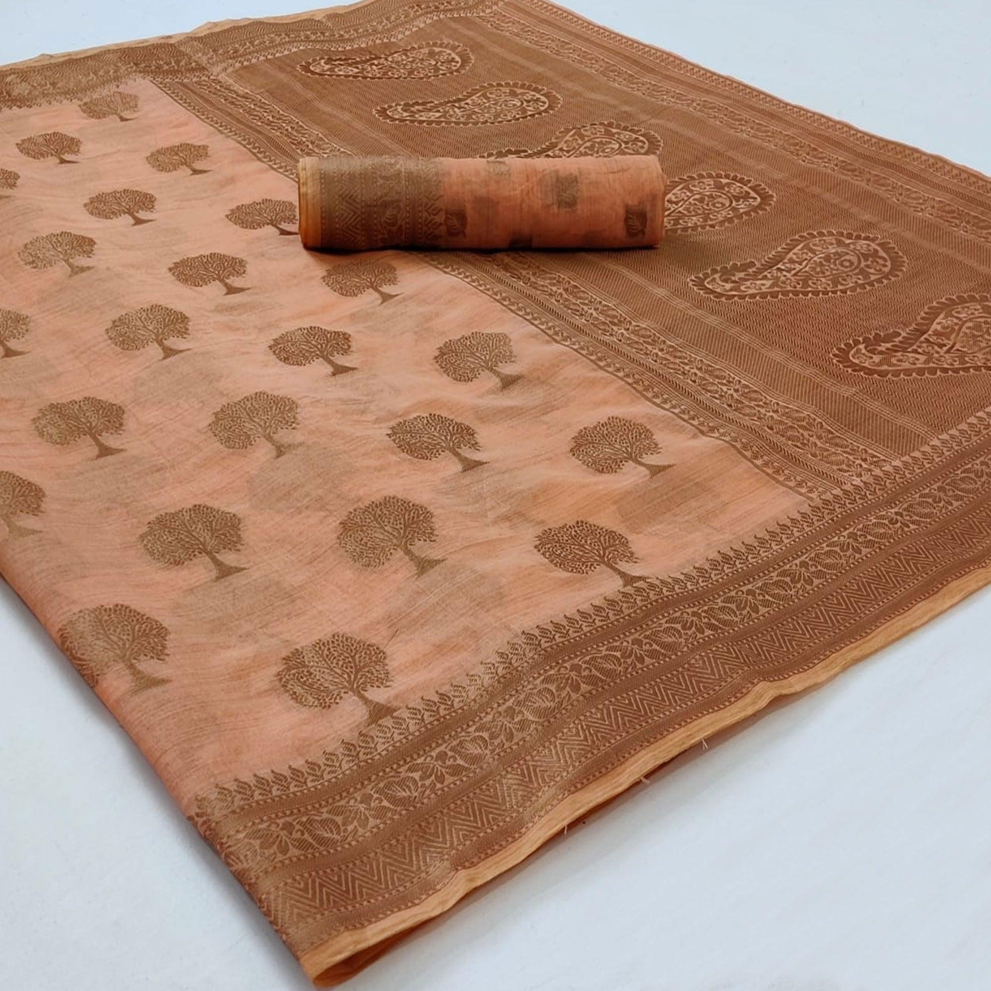 Peach Festive Wear Woven Soft Organza Saree - Peachmode