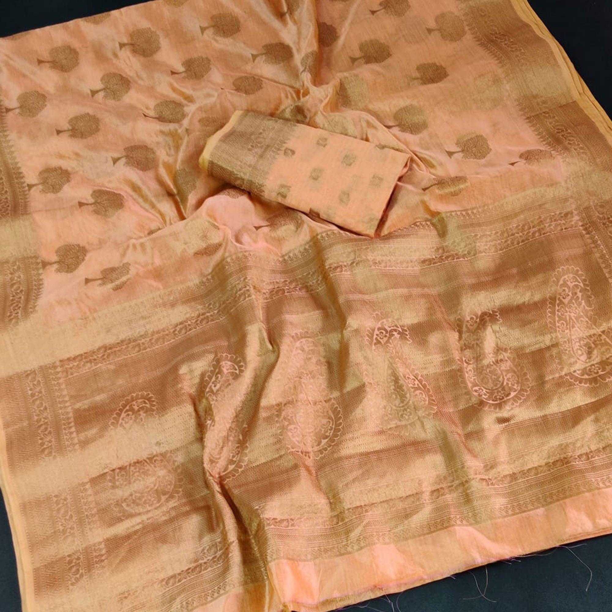 Peach Festive Wear Woven Soft Organza Saree - Peachmode