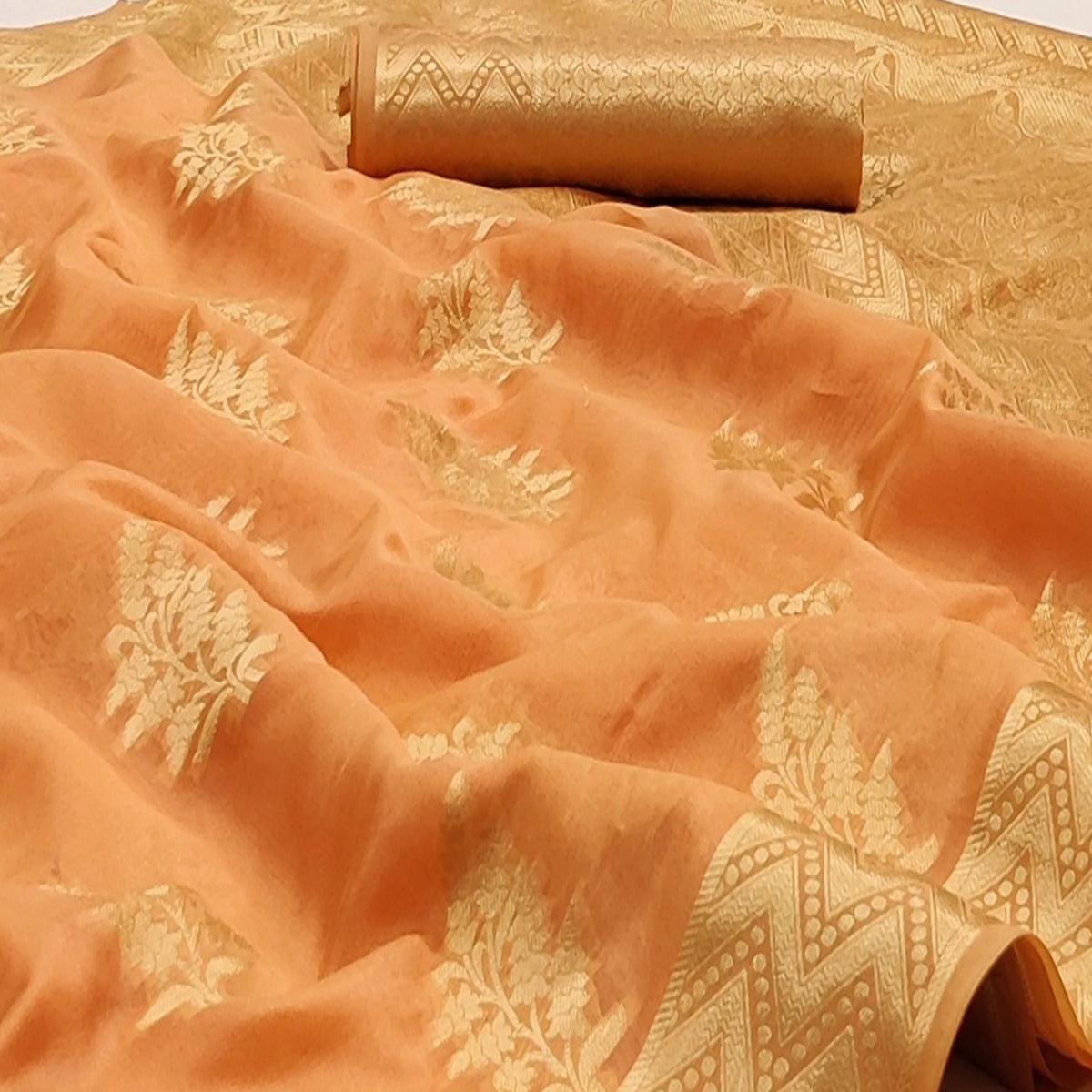 Peach Festive Wear Woven Soft Organza Saree - Peachmode