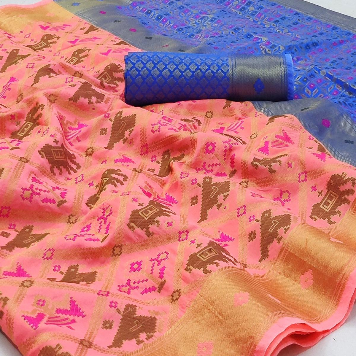 Peach Festive Wear Woven Soft Silk Saree - Peachmode