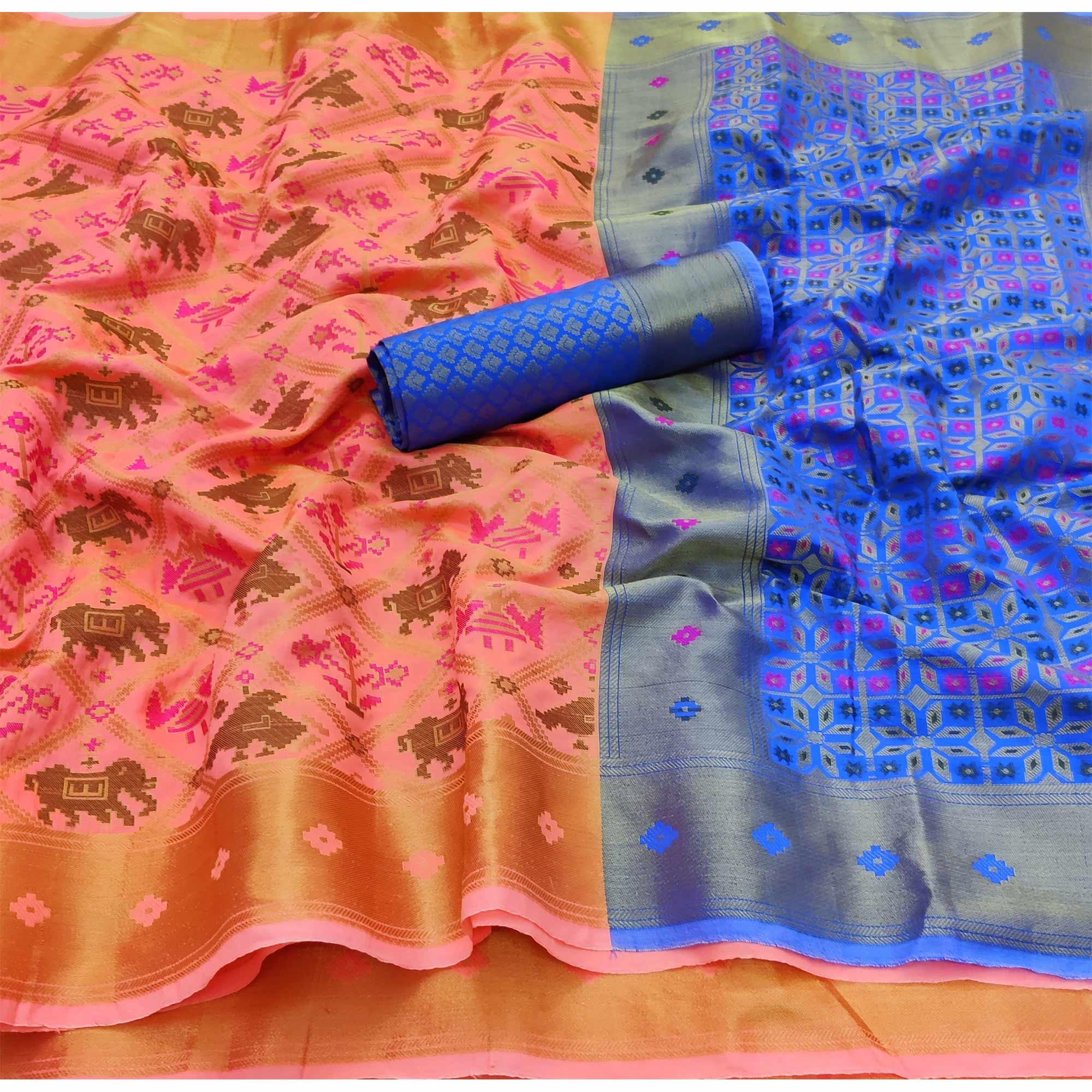 Peach Festive Wear Woven Soft Silk Saree - Peachmode