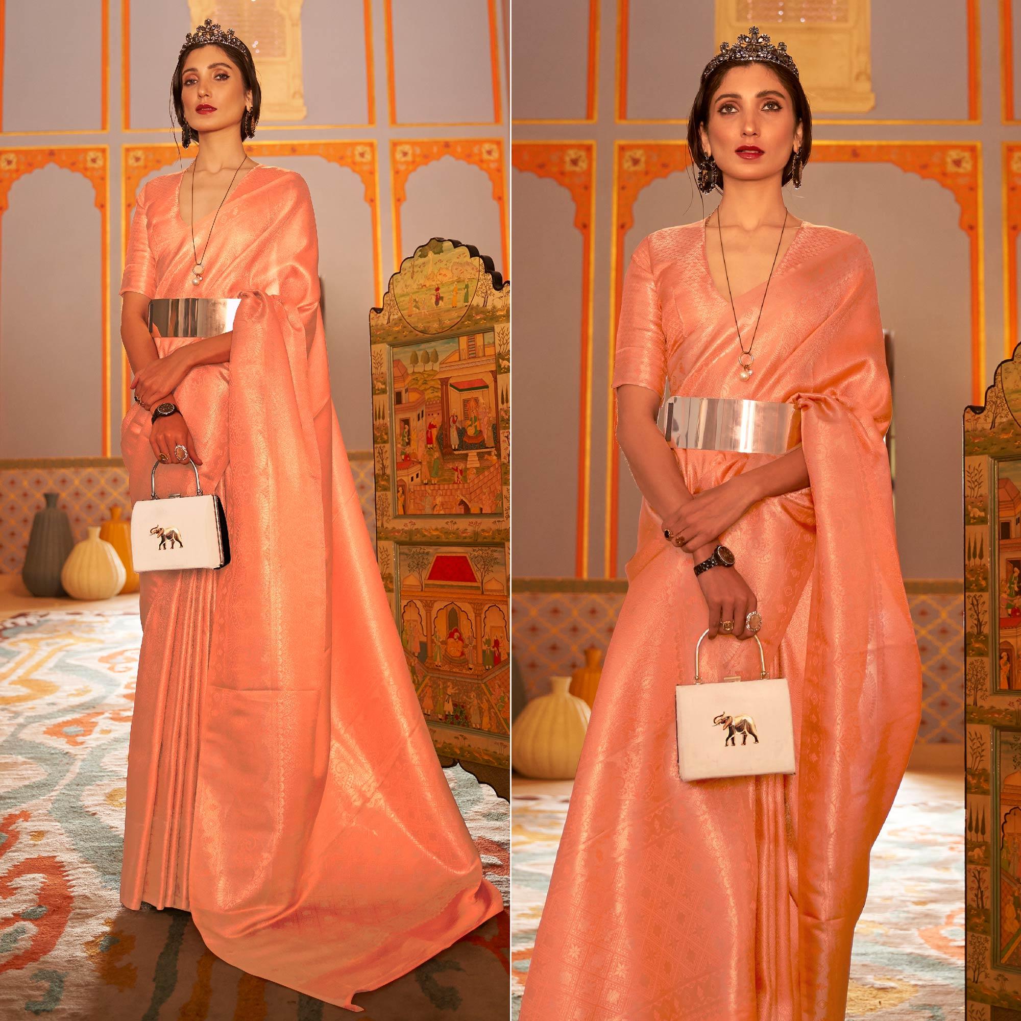 Peach Festive Wear Woven Two Tone Satin Silk Saree - Peachmode