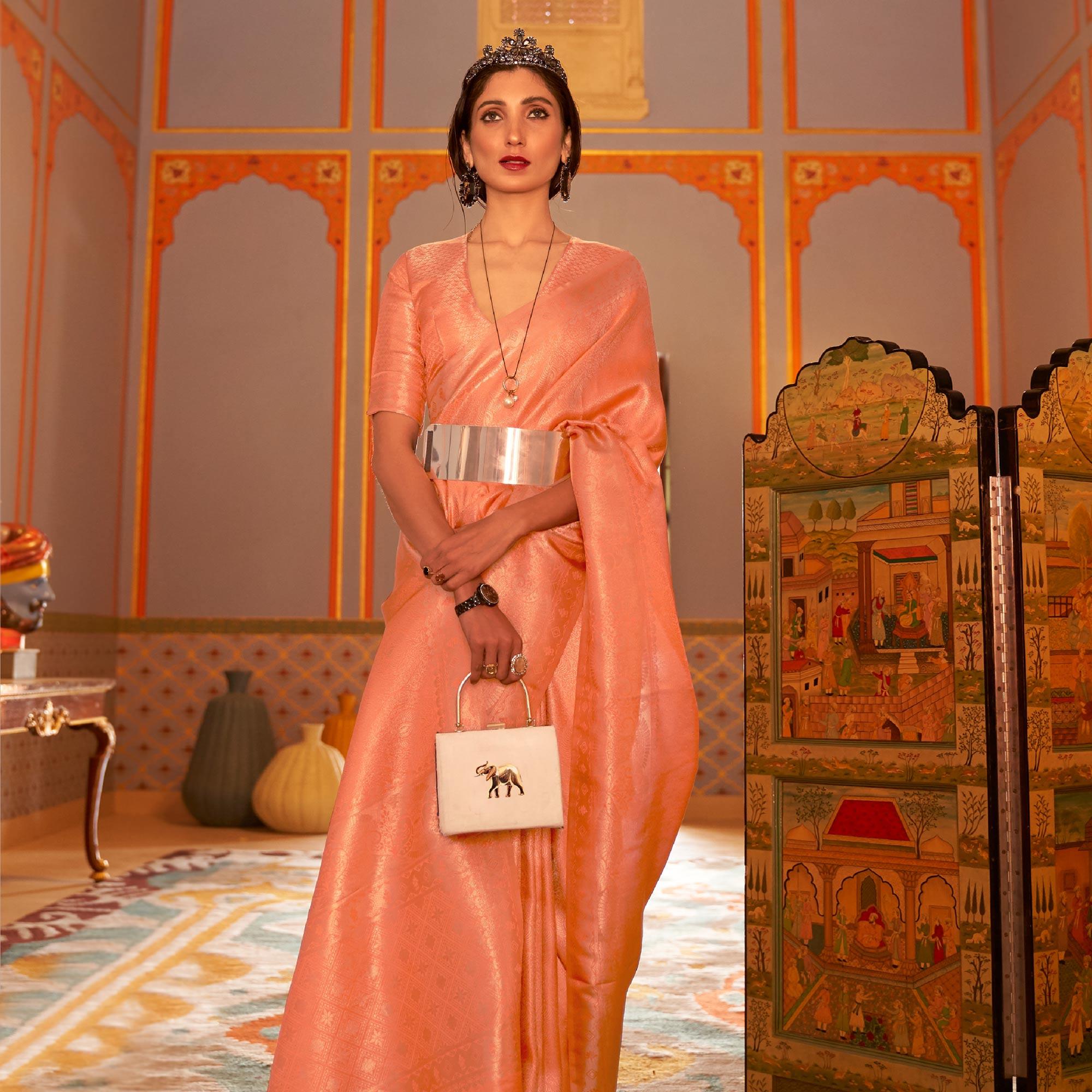 Peach Festive Wear Woven Two Tone Satin Silk Saree - Peachmode