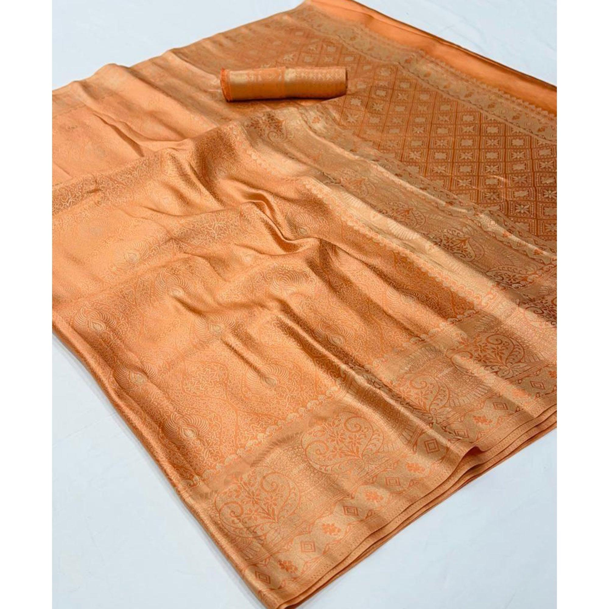 Peach Festive Wear Woven Two Tone Satin Silk Saree - Peachmode