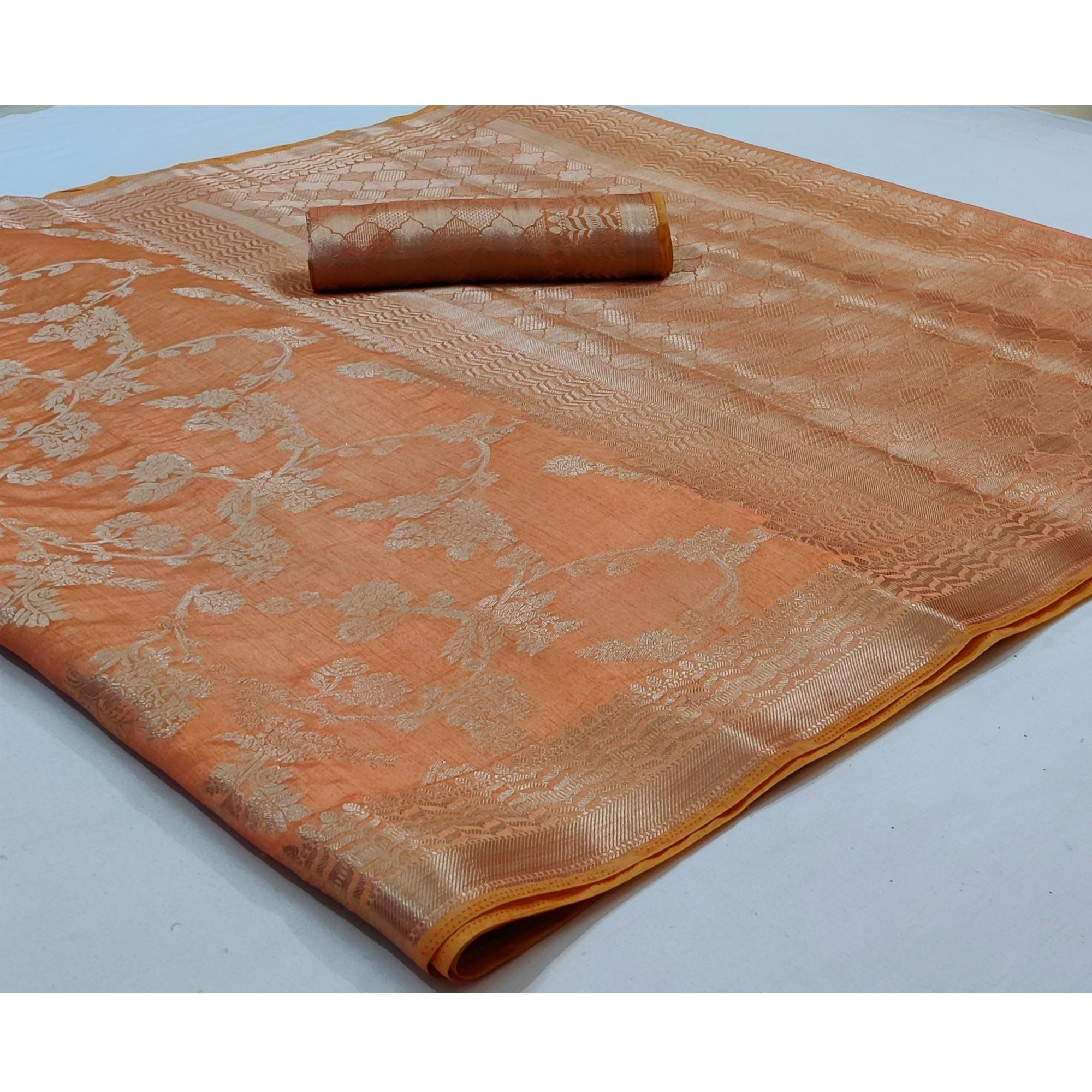 Peach Festive Wear Zari Woven Art Silk Saree - Peachmode